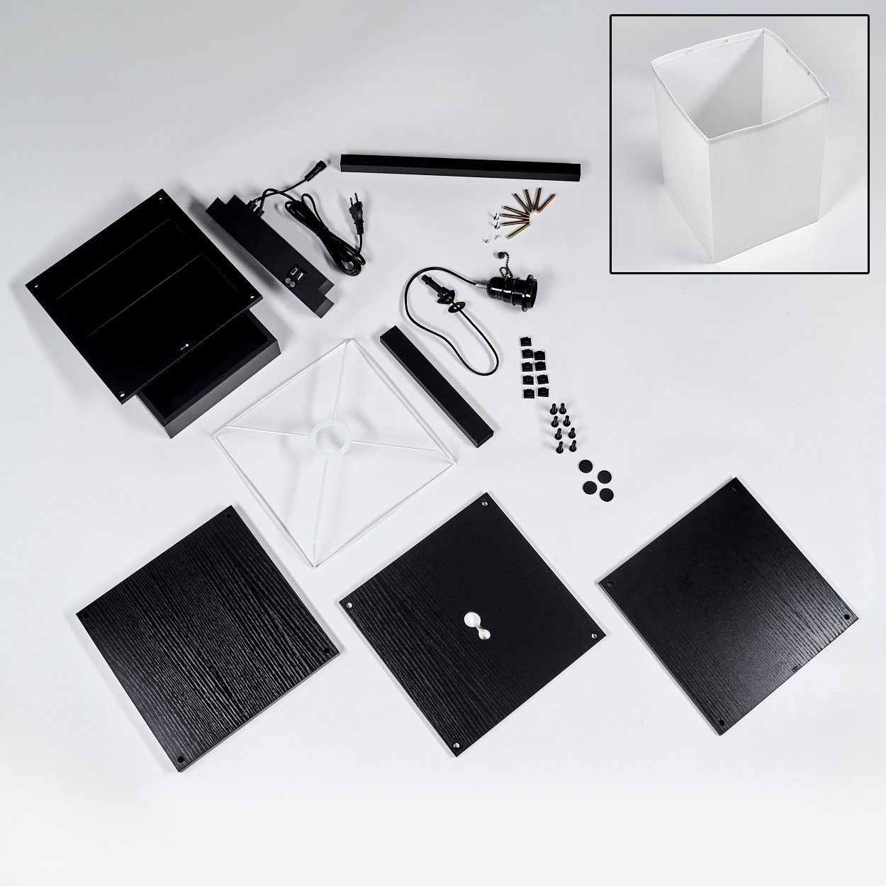 hofstein Stehlampe moderne Stehlampe aus Holz/Stoff in Schwarz/Weiß, ohne Leuchtmittel, Standlampe, USB- & USB-C Anschluss, 1xE27, ohne Leuchtmittel