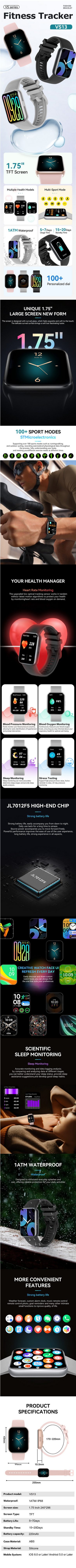 Zevelora Herren's Telefonfunktion IP68/1ATM Wasserdicht Fitness-Tracke Smartwatch (1.75 Zoll, Android/iOS), Luxuriöse Fitnessuhr mit SpO₂, Stressanalyse & über 120 Sportmodi