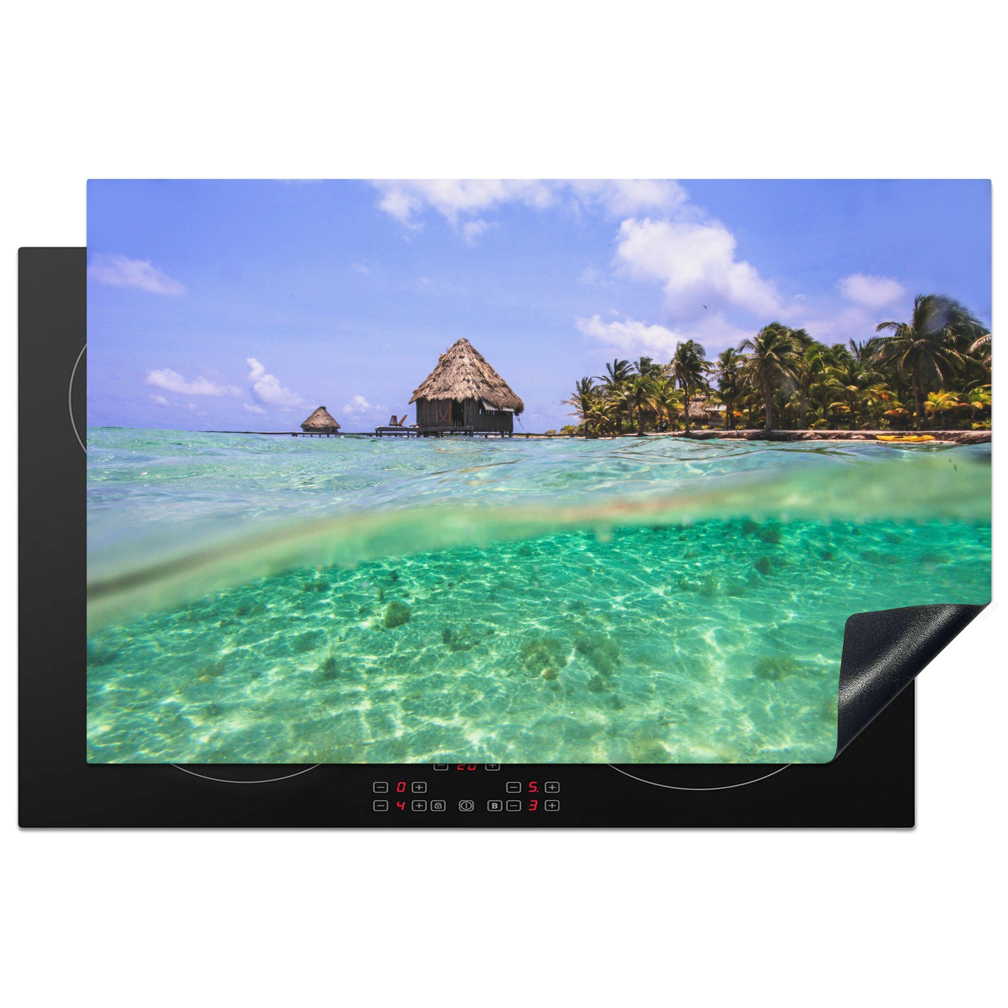 MuchoWow Herdblende-/Abdeckplatte Atemberaubend blaues Meer am Glover's Reef in Belize, Vinyl, (1 tlg), 81x52 cm, Induktionskochfeld Schutz für die küche, Ceranfeldabdeckung