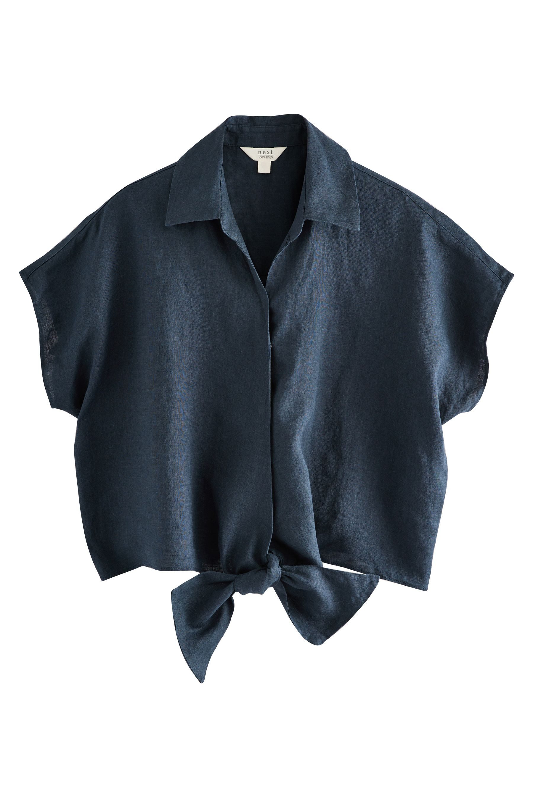 Next Kurzarmhemd Kurzarm-Bluse mit Knotendesign vorne aus Leinen (1-tlg) günstig online kaufen