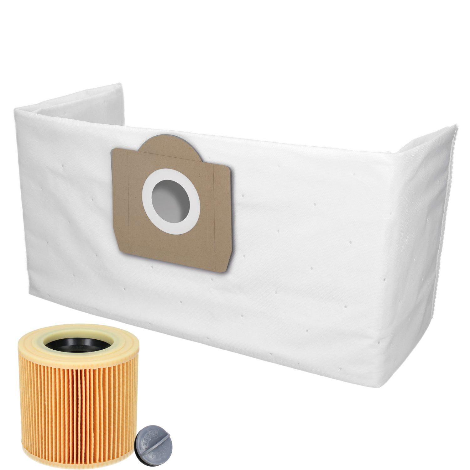 McFilter Staubsaugerbeutel geeignet für Kärcher (10 Stück) + 1 Filter, passend für Nass- Trockensauger WD3.230 WD 3.230, 11 St., Alternative für 6.959-130.0 (Beutel), 6.414-552.0 (Patronenfilter)