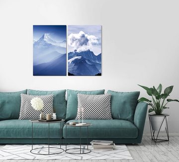 Sinus Art Leinwandbild 2 Bilder je 60x90cm Gebirge Berge Himalaja Blau Wolken Kraftvoll Beruhigend