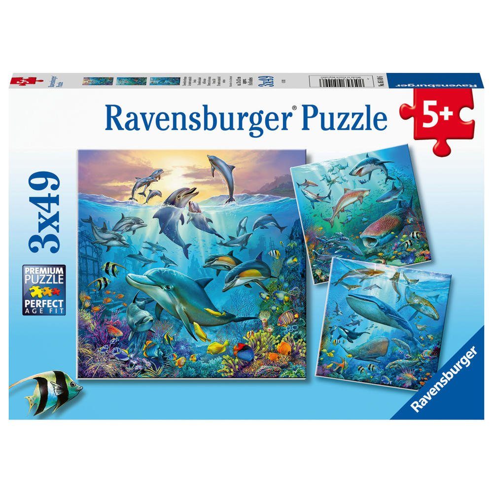 Ravensburger Puzzle Tierwelt des Ozeans 3 x 49 Teile, Puzzleteile
