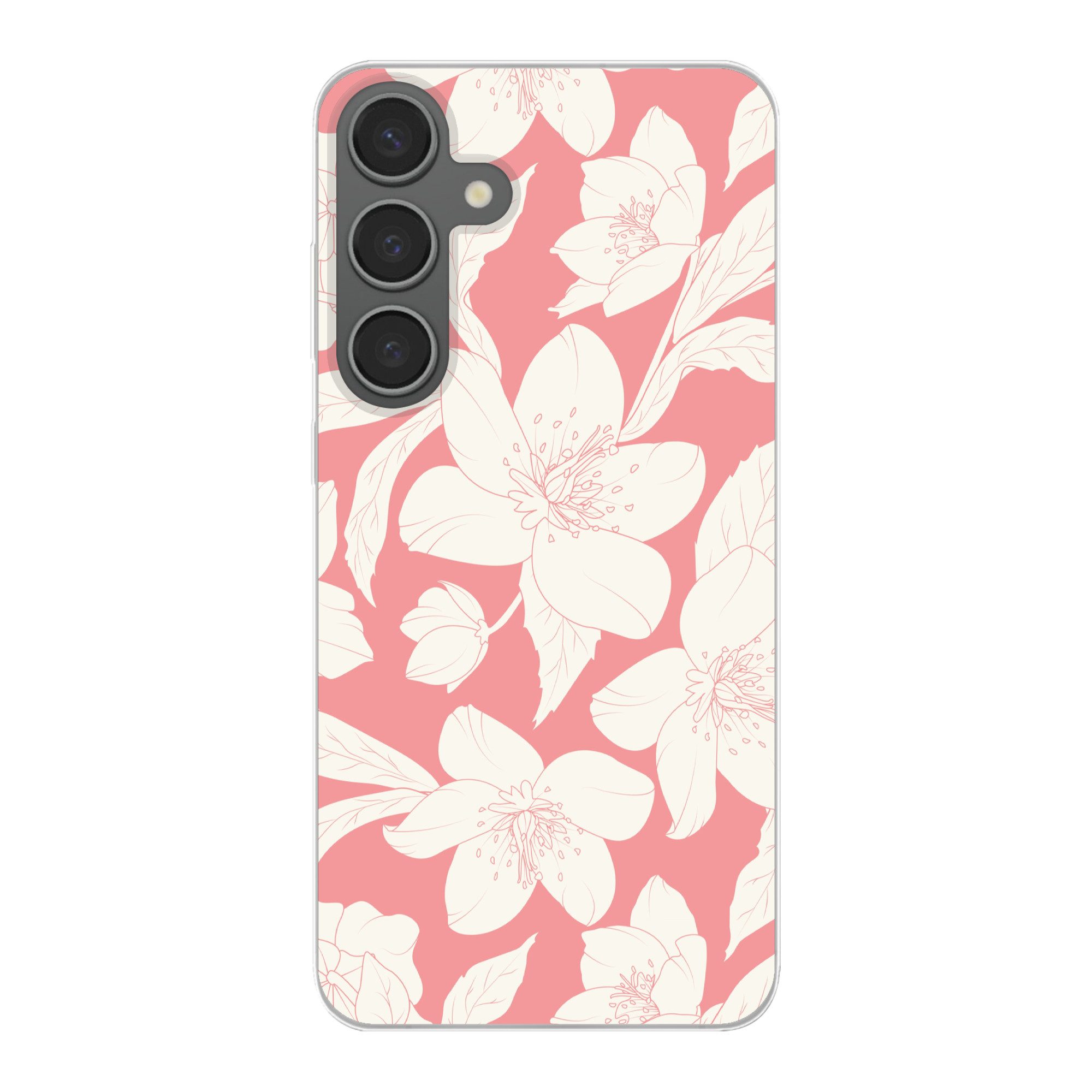 Handyhülle für Samsung Galaxy S24 Plus Blumen - Muster - Rosa - Weiß