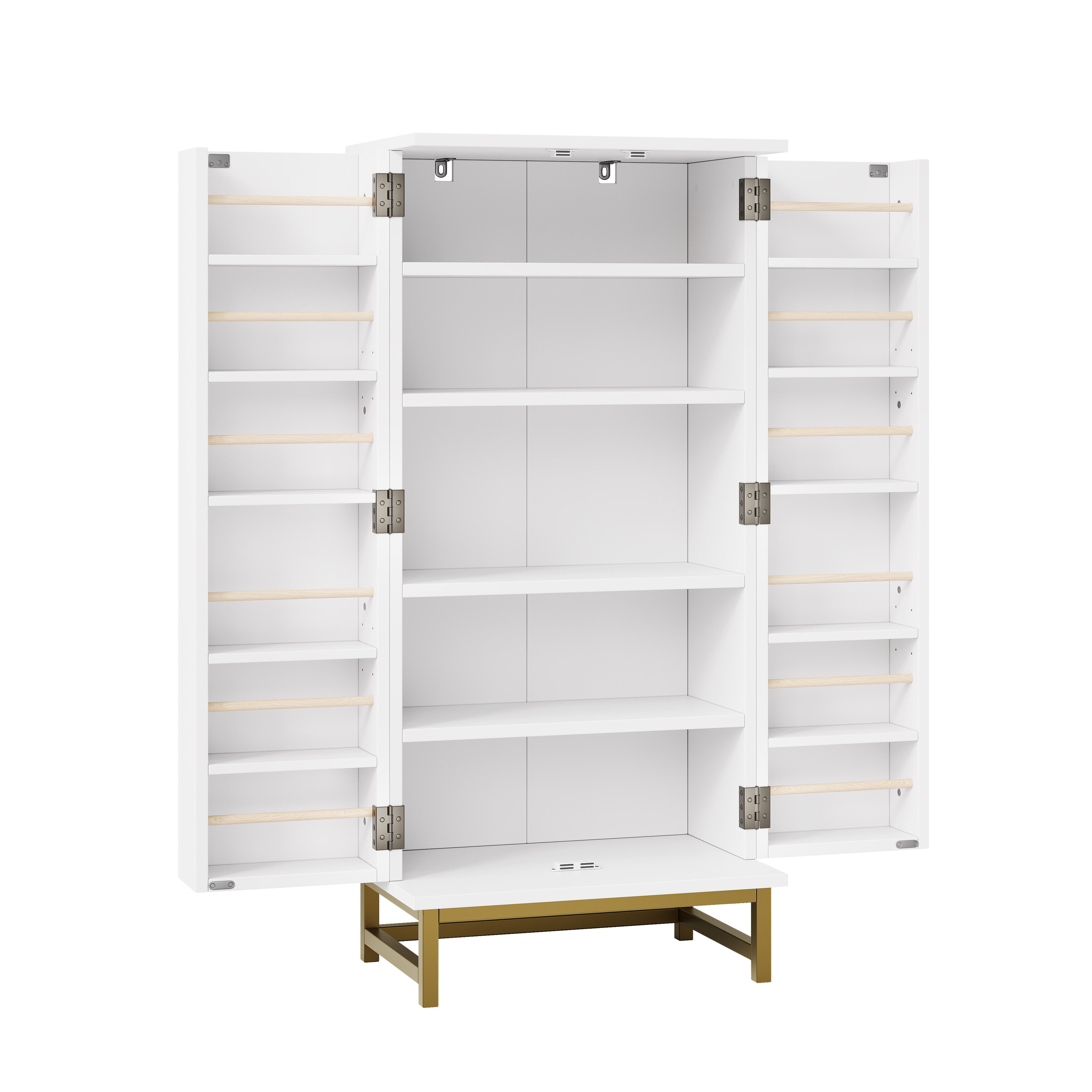 HAUSS SPOLE Hochschrank Küchenschrank verstellbaren Einlegeböden,Buffetschrank mit Türfächern (Vorratsschrank Aufbewahrungsschrank mit Türablagefächern und goldfarbener Griffgestaltung) 60×40×130 cm Buffetschrank