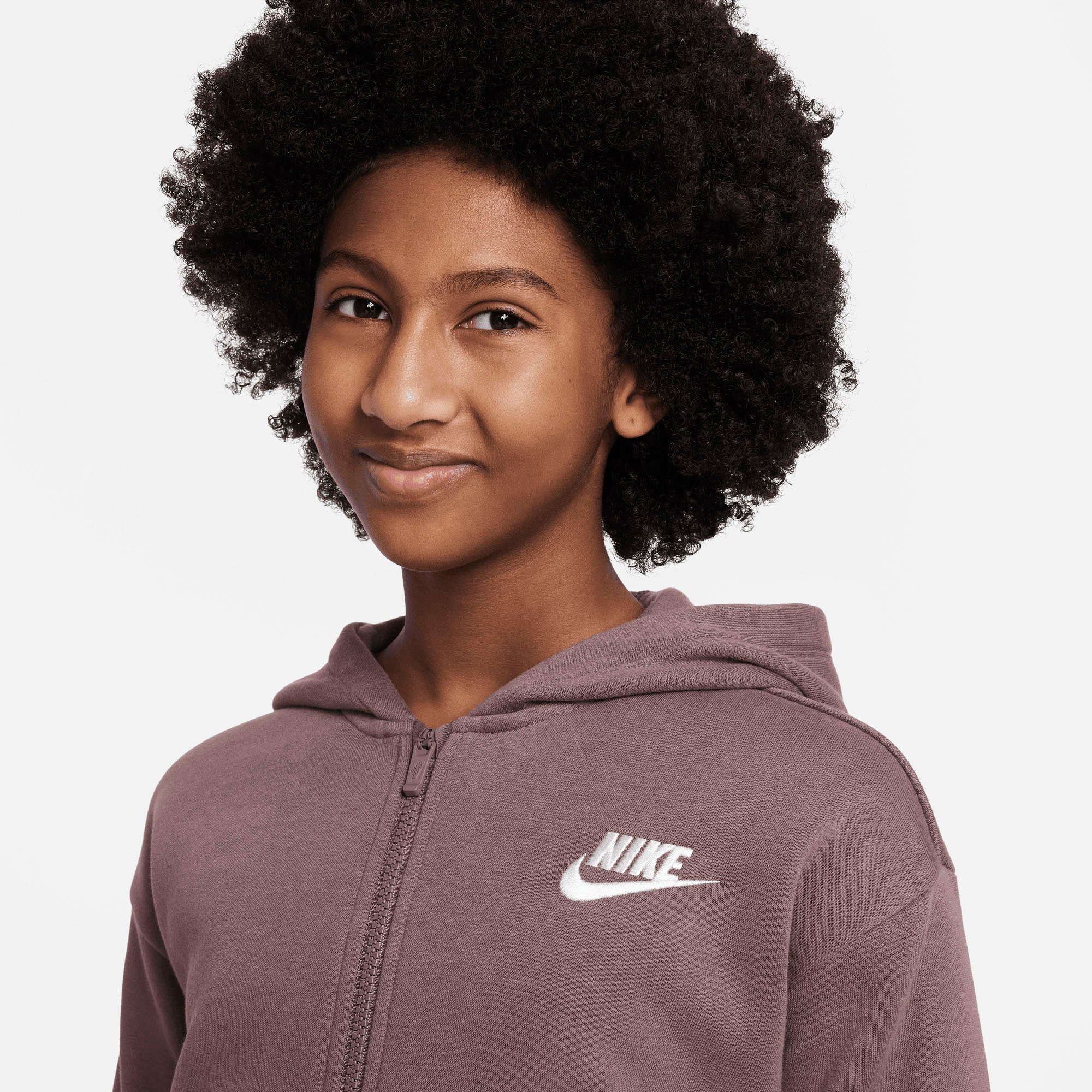 Kapuzensweatjacke PLUM Kids' Fleece (Girls) Hoodie Sportswear Club Nike Big ECLIPSE/WHITE Full-Zip