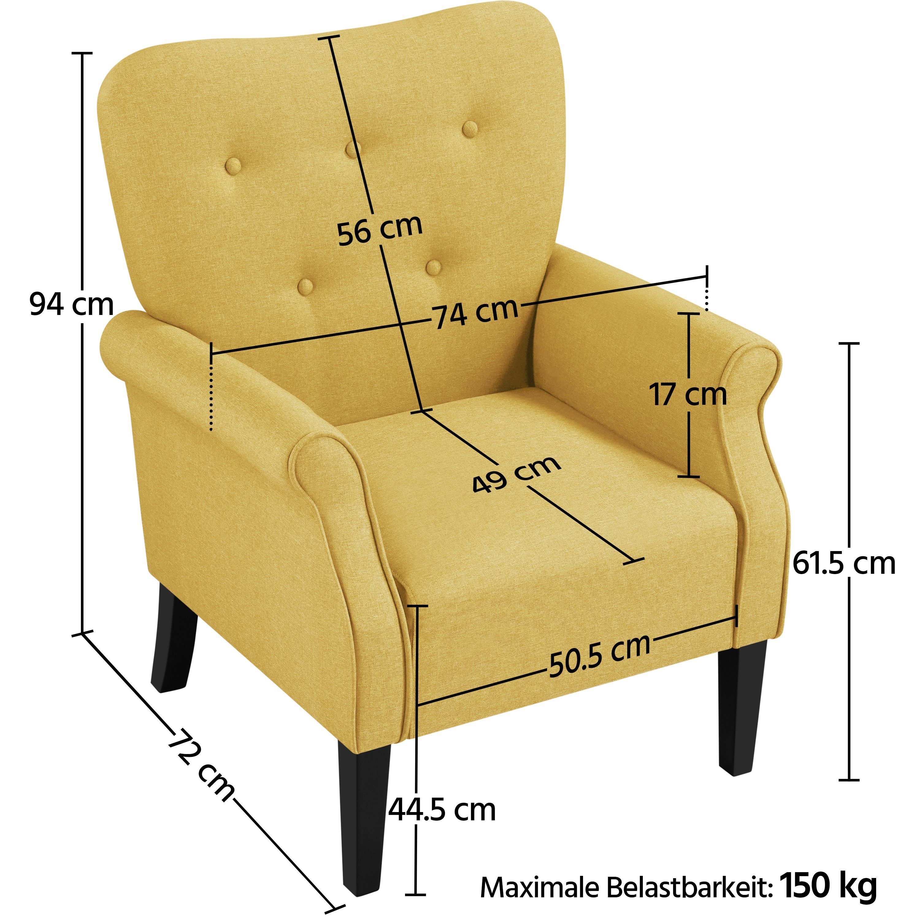 Yaheetech Ohrensessel, Cocktailsessel Holzbeinen mit Loungesessel Relaxsessel