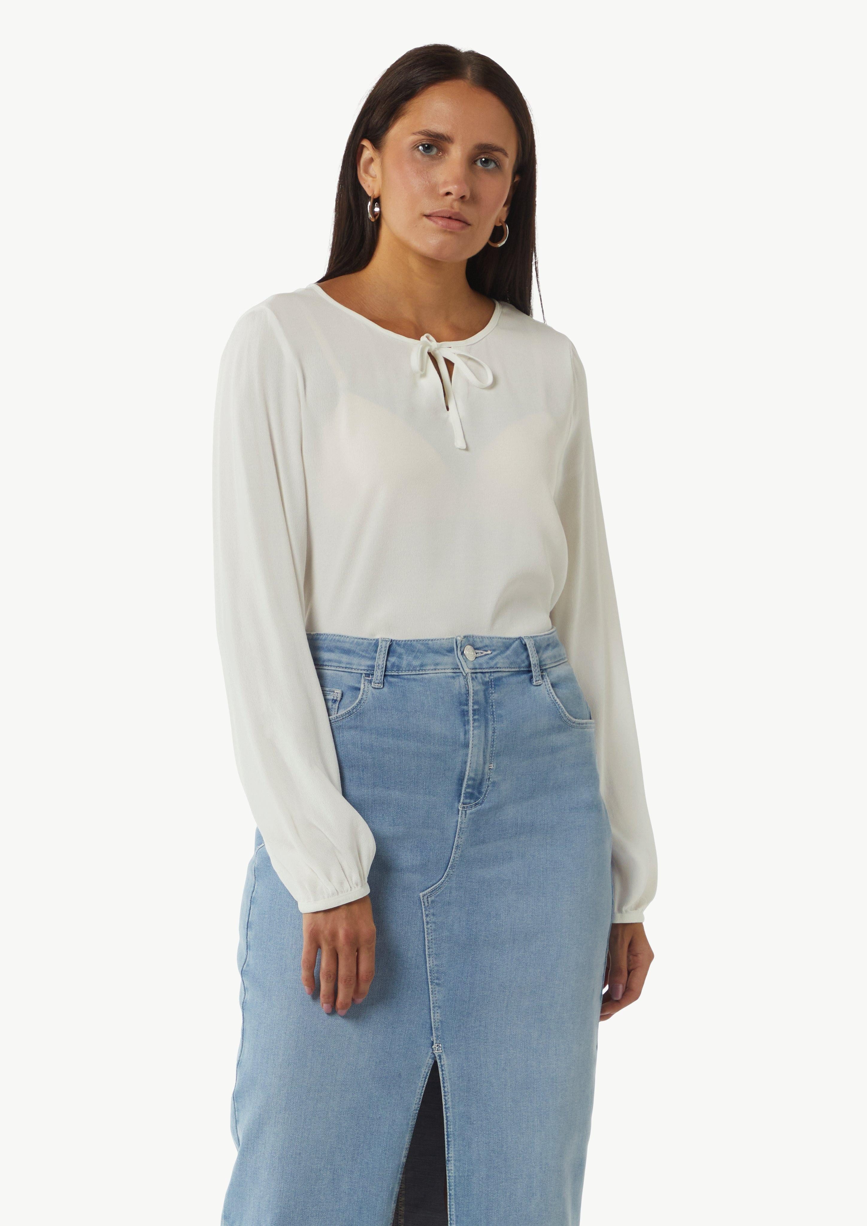 Langarmbluse Viskose-Bluse mit Bindedetail am Ausschnitt