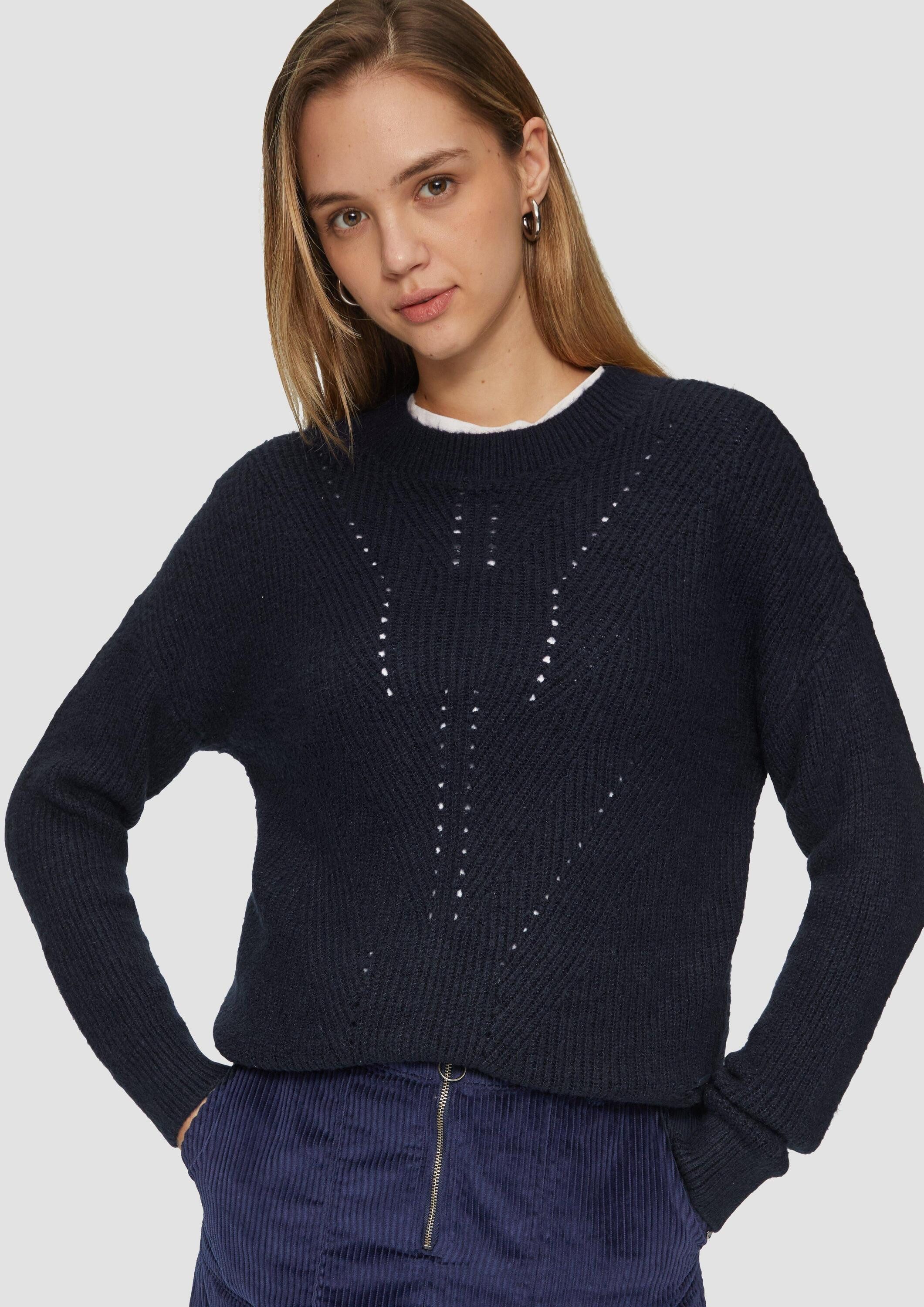 QS Longpullover Strickpullover Flauschiger Strickpullover mit Ajourmuster günstig online kaufen