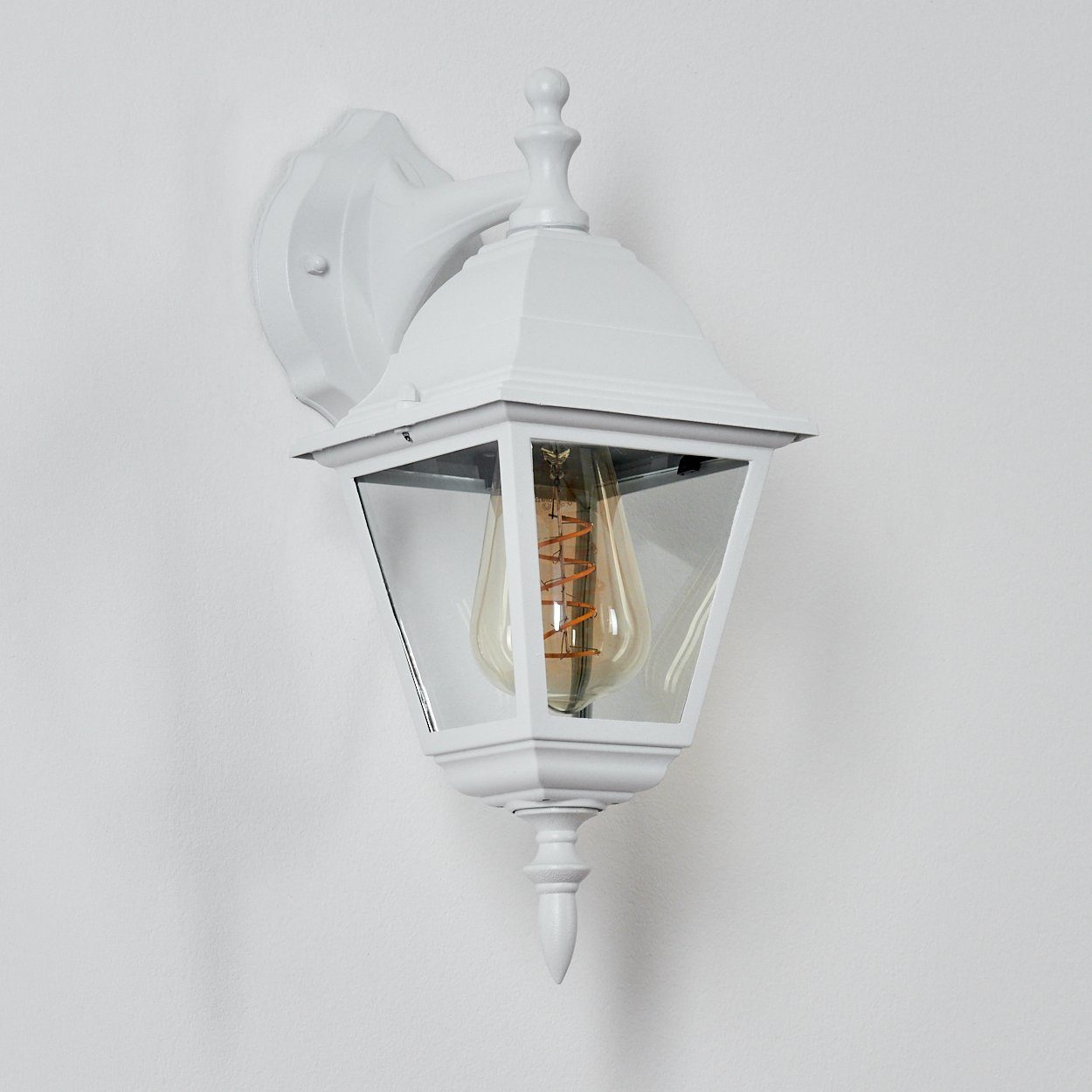 hofstein Außen-Wandleuchte Wandlampe abwärts in antikem Look aus Metall/Glas in Weiß/Klar, ohne Leuchtmittel, im klassischen Landhaus-Stil, Außenleuchte für Terrasse, E27, IP44