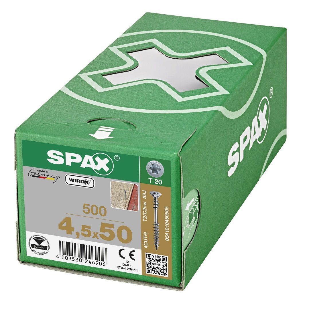 SPAX Spanplattenschraube Verlegeschraube, (Stahl 500 verzinkt, weiß mm 4,5x50 St)