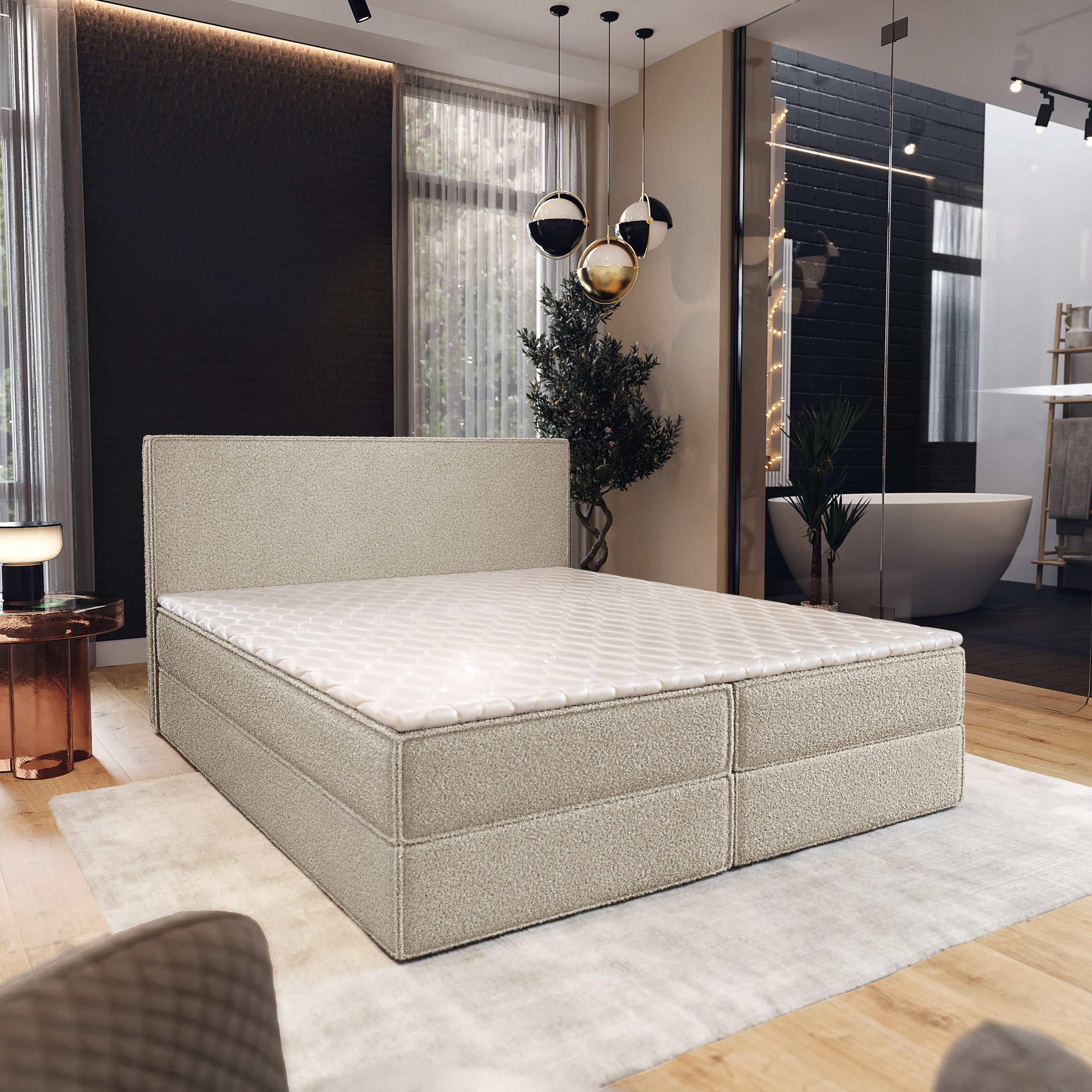 Masseno Boxbett PELLIO 140x200 cm mit Bonell Matratze und Topper, Doppelbett, Polsterbett mit Kopfteil, Boxspringbett