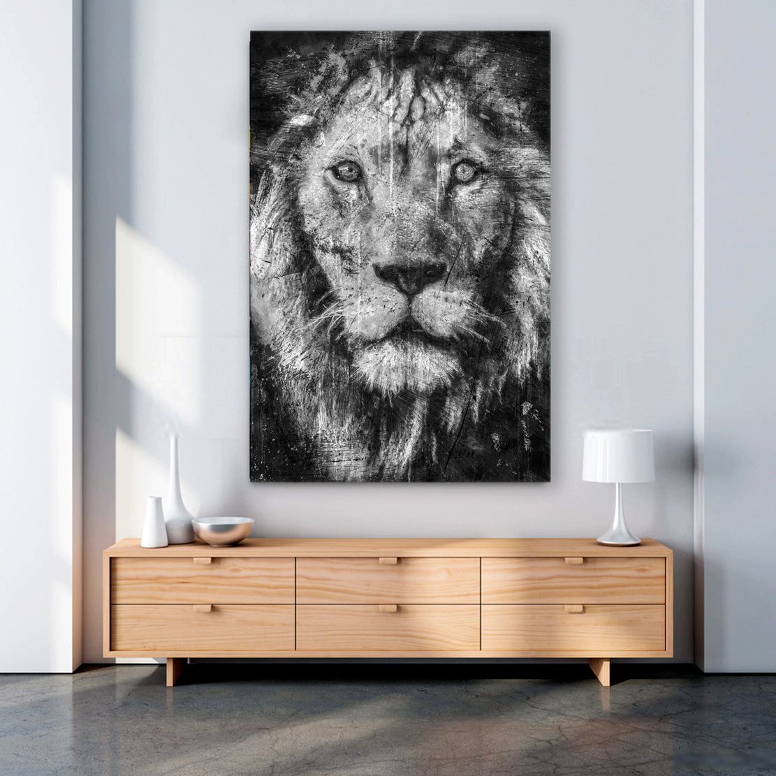 Artedinoi Leinwandbild Löwe schwarz-weiß Tier Wandbild Leinwandbild XL Kunst Deko, Löwe in Schwarz-Weiß