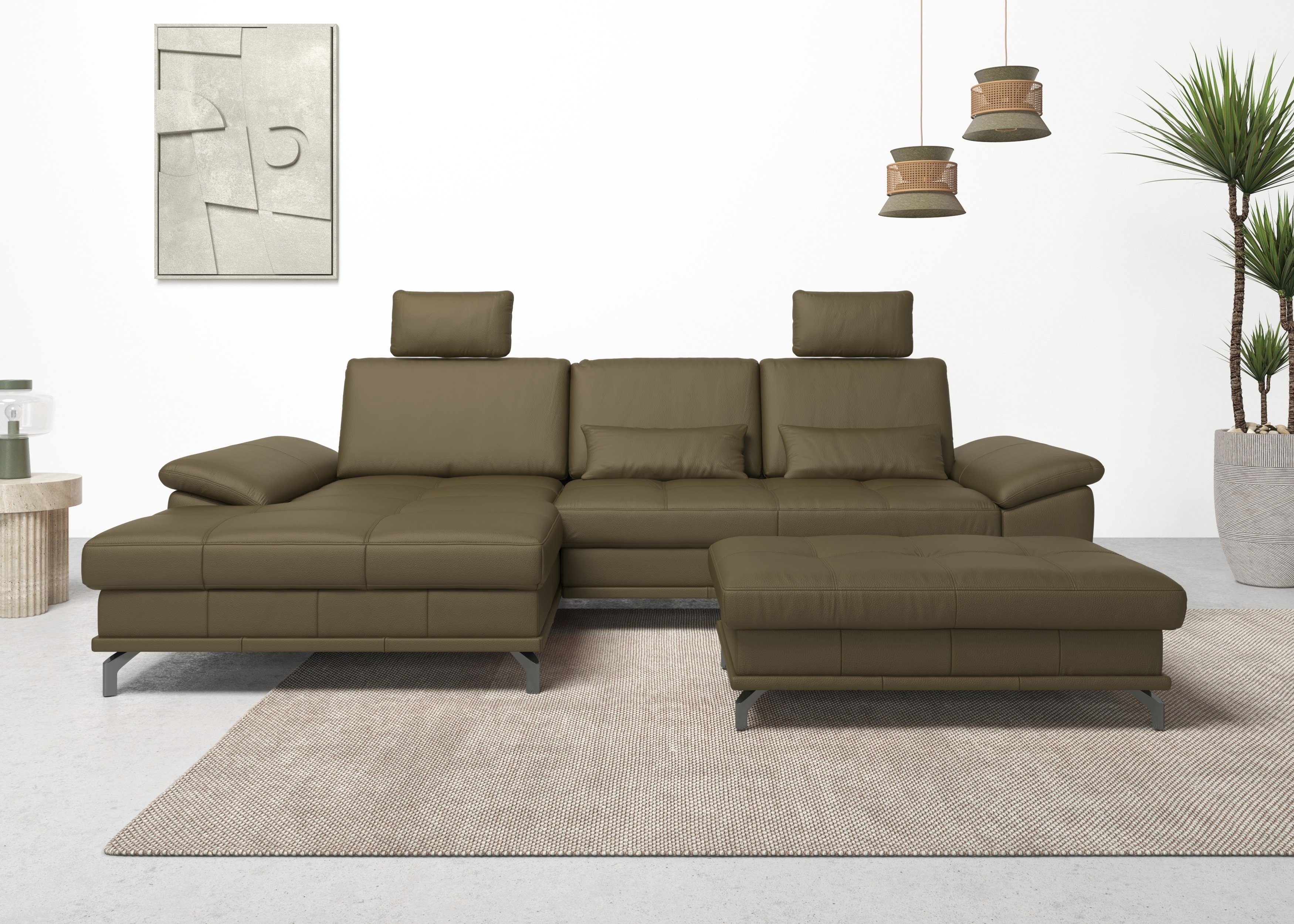 Places of Style Ecksofa Costello L-Form, incl. Sitztiefenverstellung und Armlehnfunktion, incl. 3 Nierenkissen