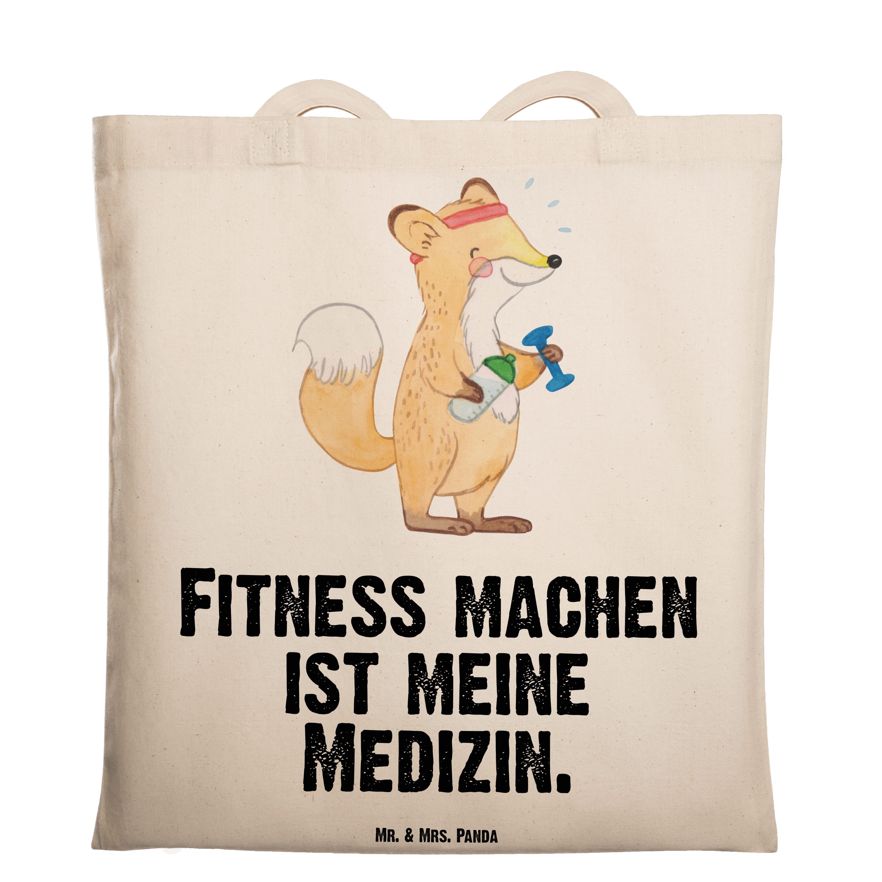 Mr. & Mrs. Panda Tragetasche Fuchs Fitness Medizin - Transparent - Geschenk, Jutebeutel, Stoffbeut (1-tlg)