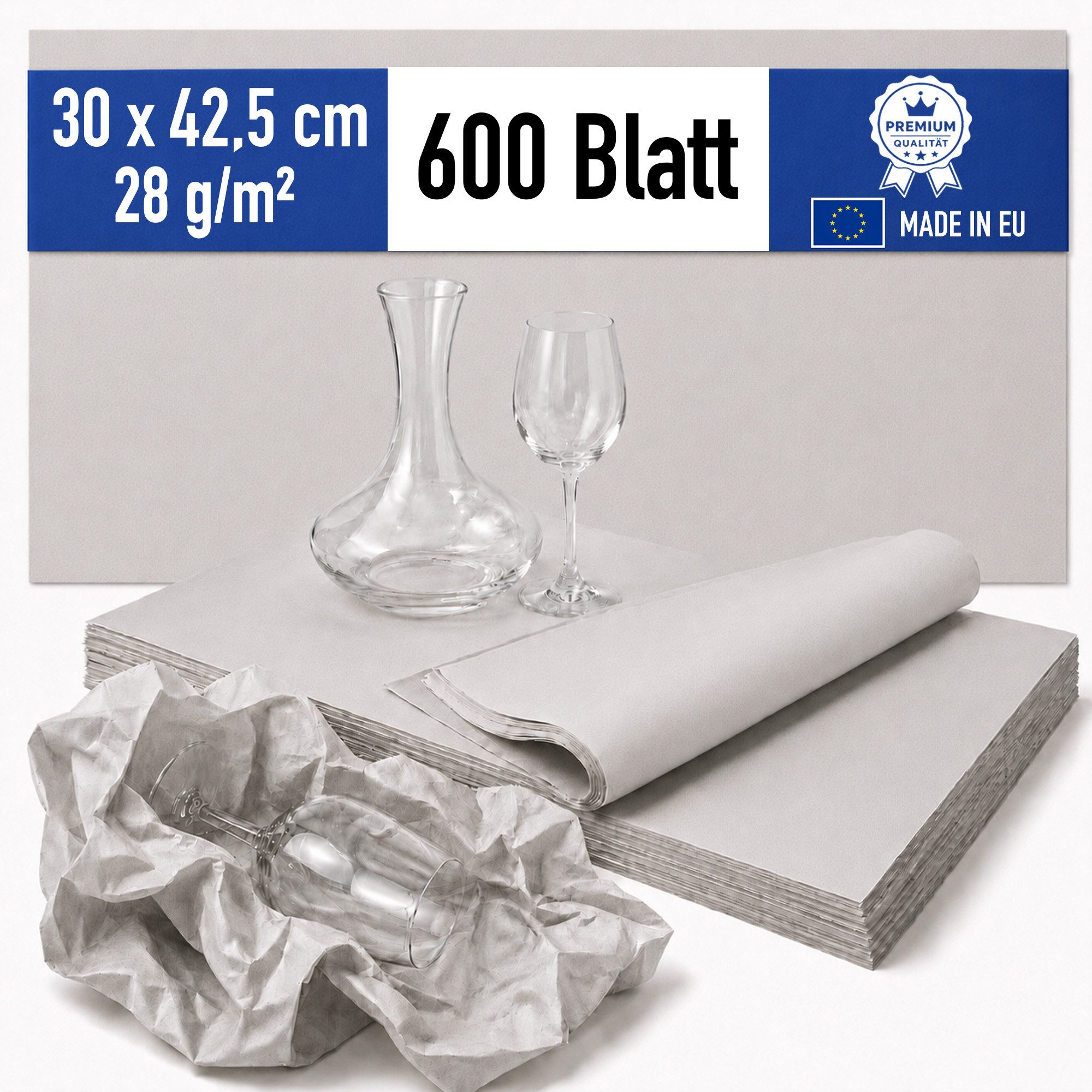 Papieronkel Seidenpapier Packseide Packpapier Bögen 30x42,5cm 28g/m² für Packen Umzug Geschirr, 100% Öko-Recycling, Einschlagpapier zum Einwickeln, weich & staubarm