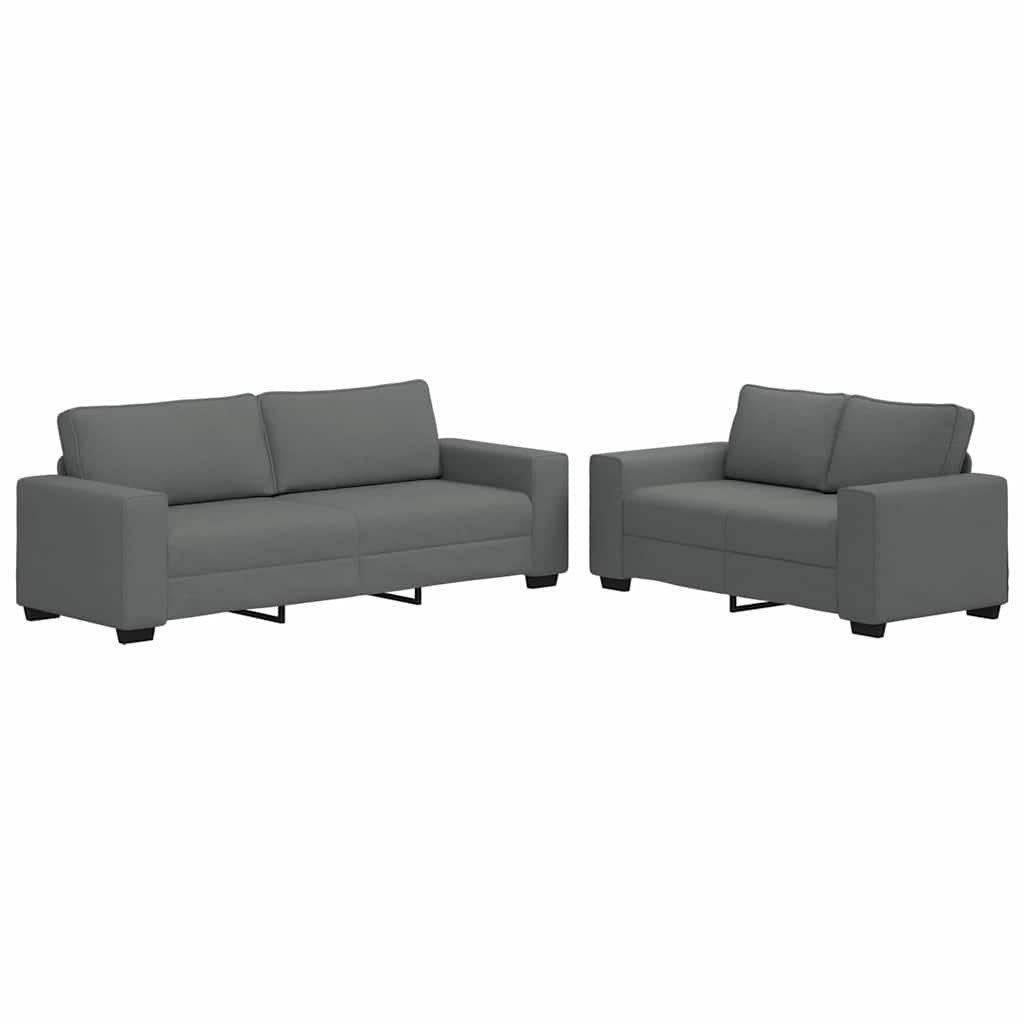 vidaXL Sofa 2-tlg. Sofagarnitur mit Kissen Dunkelgrau Stoff, 1 Teile