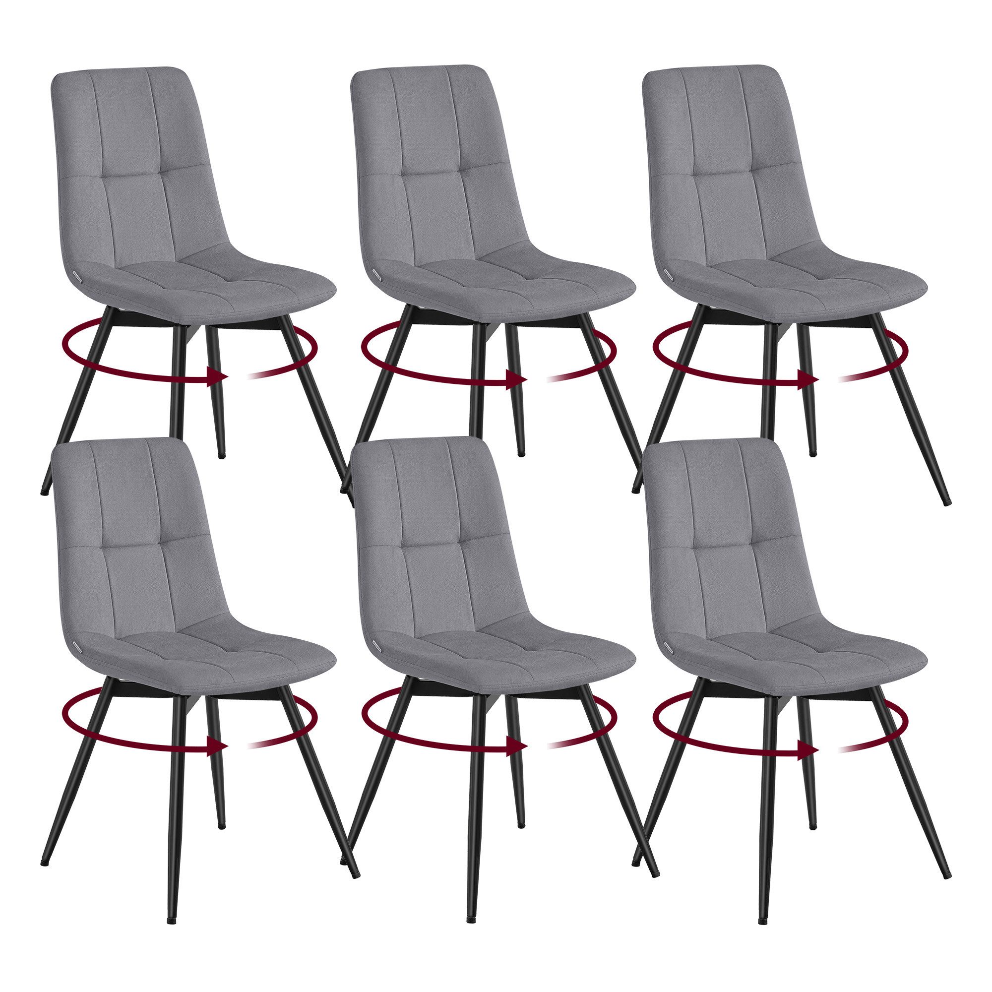 VASAGLE Esszimmerstuhl 360° Drehbar, aus Samt, Ergonomischer Samtstuhl, 6er Set, für Esszimmer und Wohnzimmer