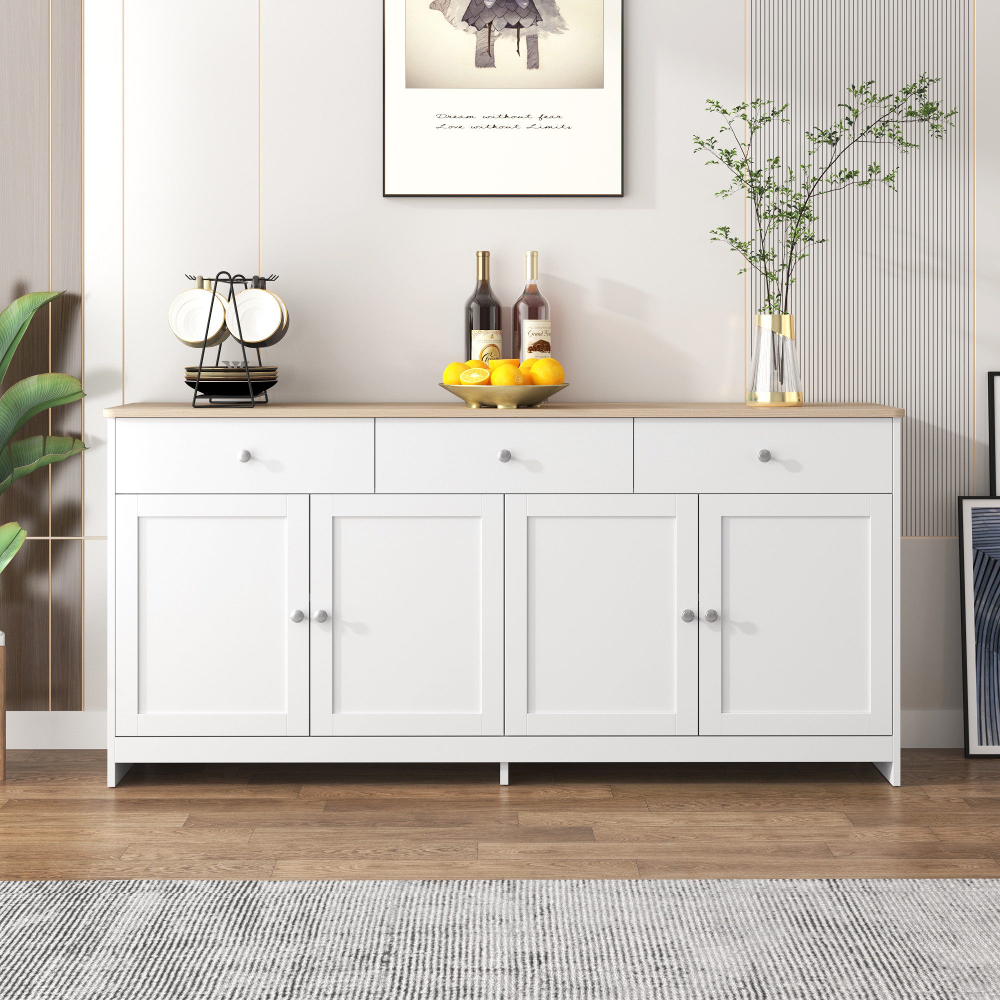 MODFU Sideboard Küchenschrank (Aufbewahrungsschrank mit drei günstig online kaufen