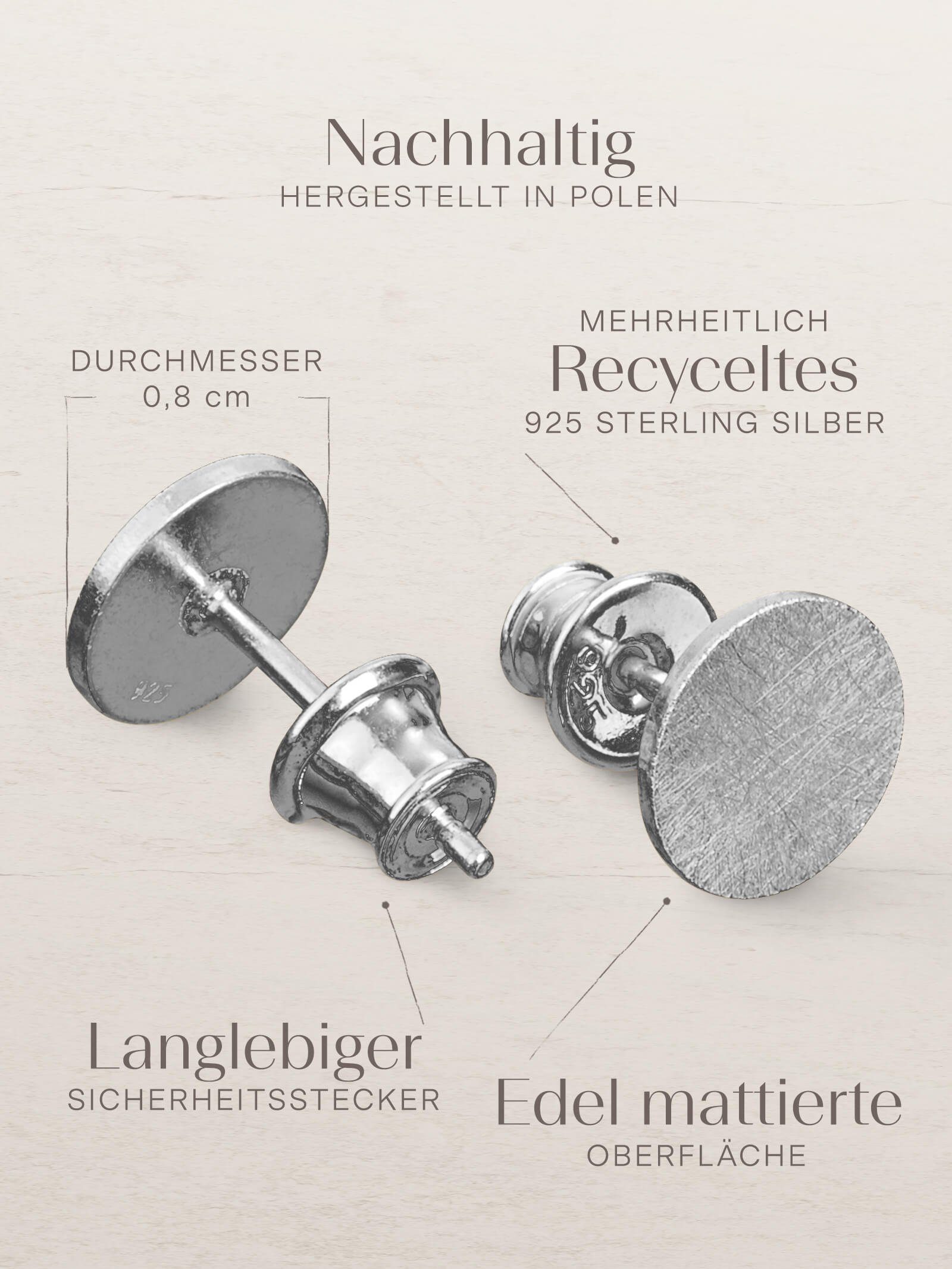 modabilé Paar Ohrstecker Ohrringe Silber Rhodiniert, Ohrschmuck 8mm, Damen CIRCLE Rund 925, Sterling Kreis