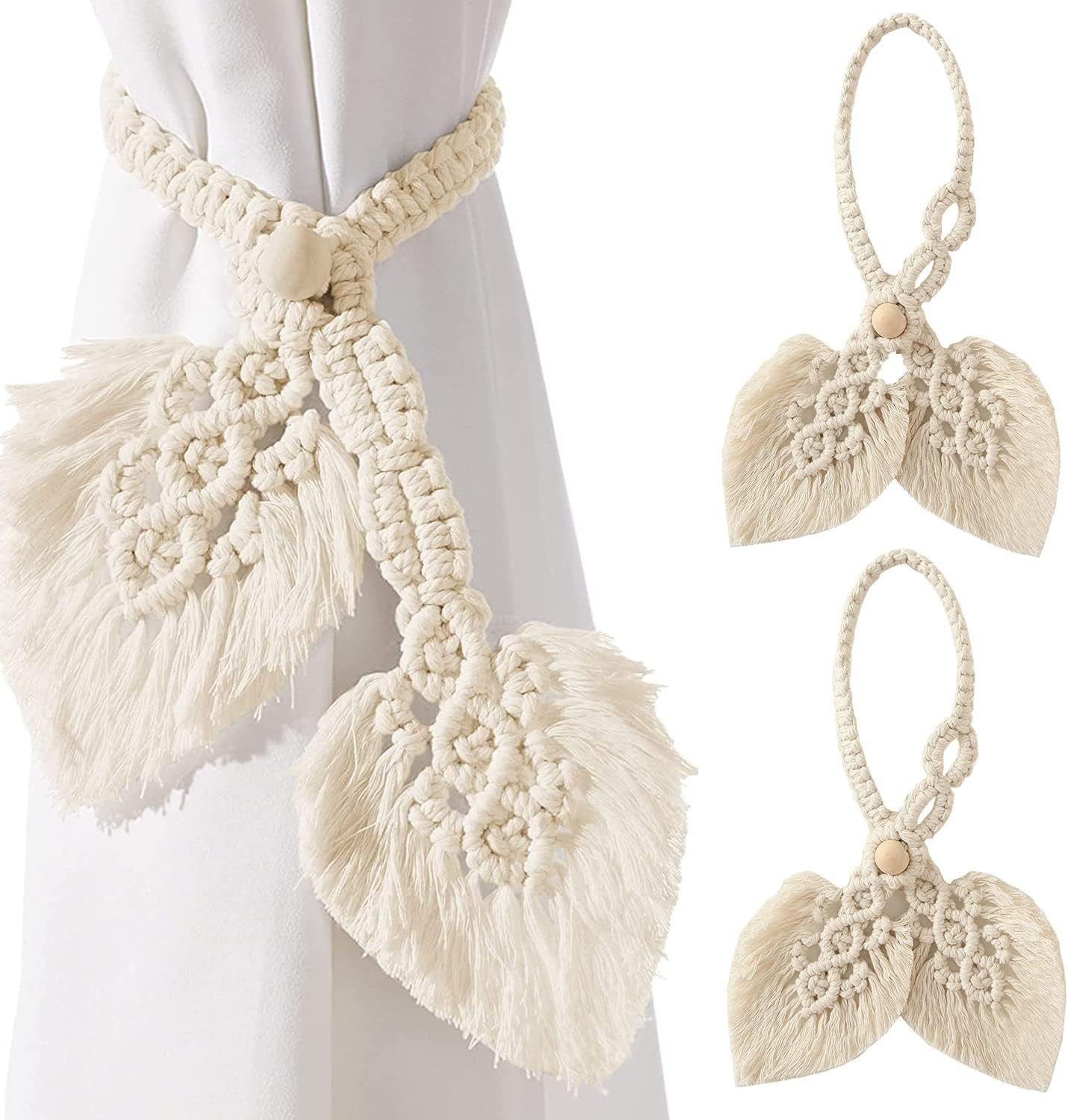 Dekoklammer für Raffhalter Boho Gardinenhalter Natürlicher Baumwolle, Seilvorhang-Raffhalter
