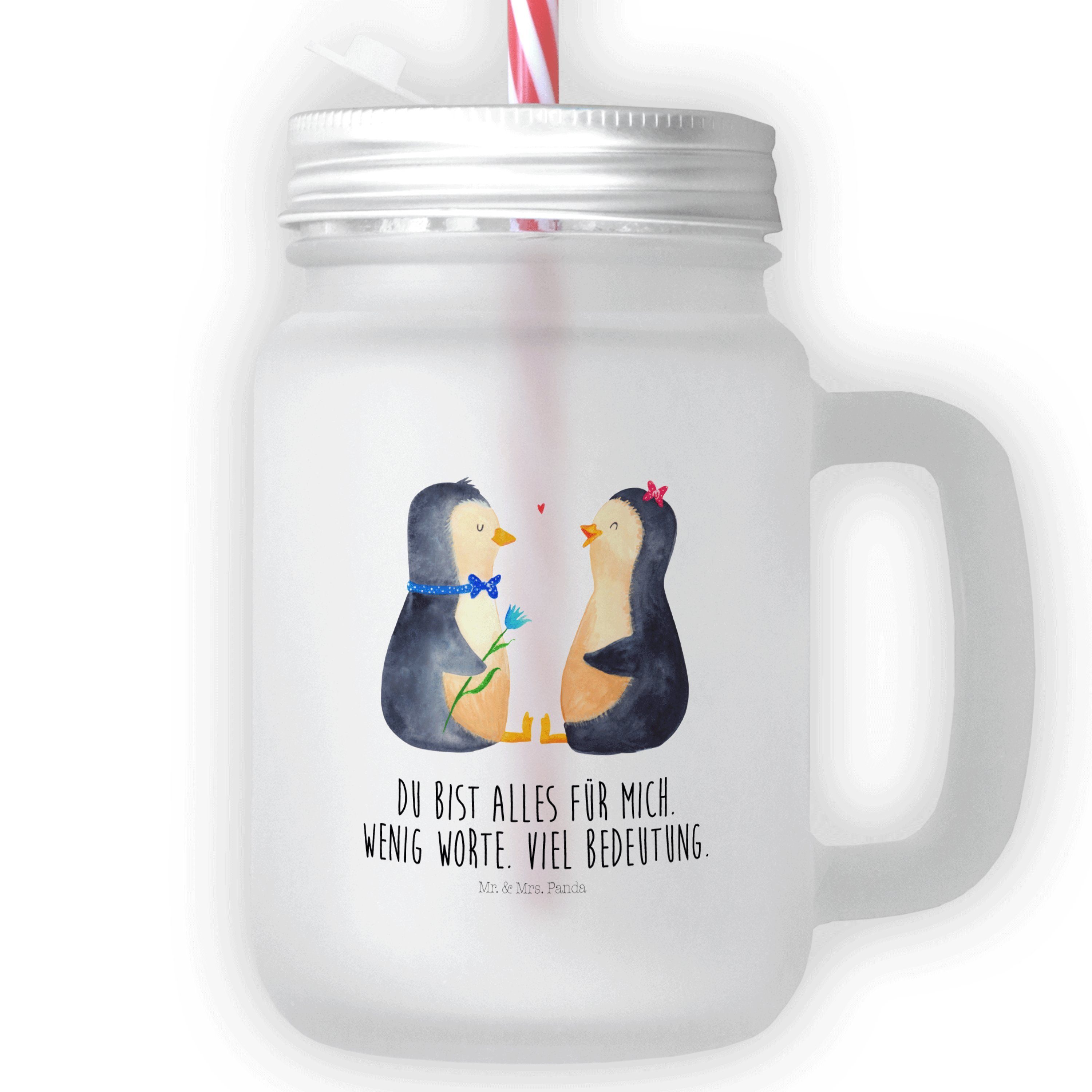 Mr. & Mrs. Panda - Hochzeitsgeschenk, Liebespa, Pinguin Transparent - Pärchen Premium Glas Geschenk, Glas