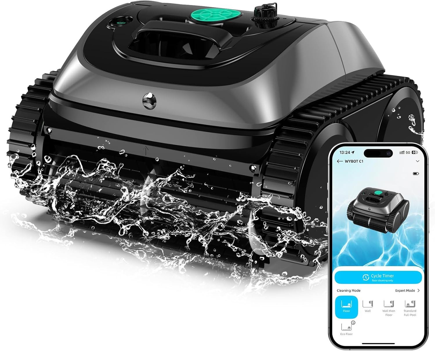WYBOT (Upgrade) für Boden und Wand, Poolsauger, 150 Min Akkulaufzeit, Poolreiniger mit intelligenter Routenplanung, bis 150 m²