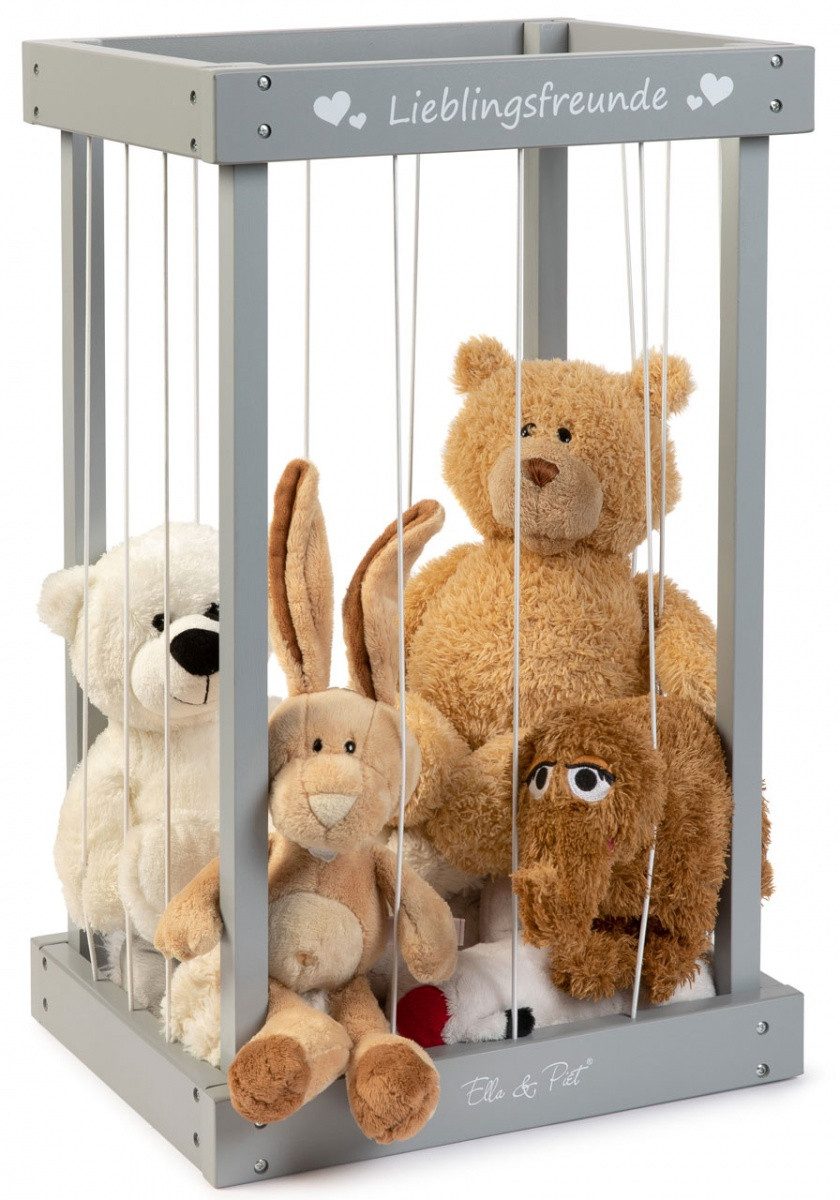 ELLA & PIET® Spielzeugtruhe Plüschtier-Box aus Holz zur Aufbewahrung von Kuscheltieren (Grau), Mein Zoo, Kuscheltieraufbewahrung, Spielzeugkiste, Spielzeugtruhe