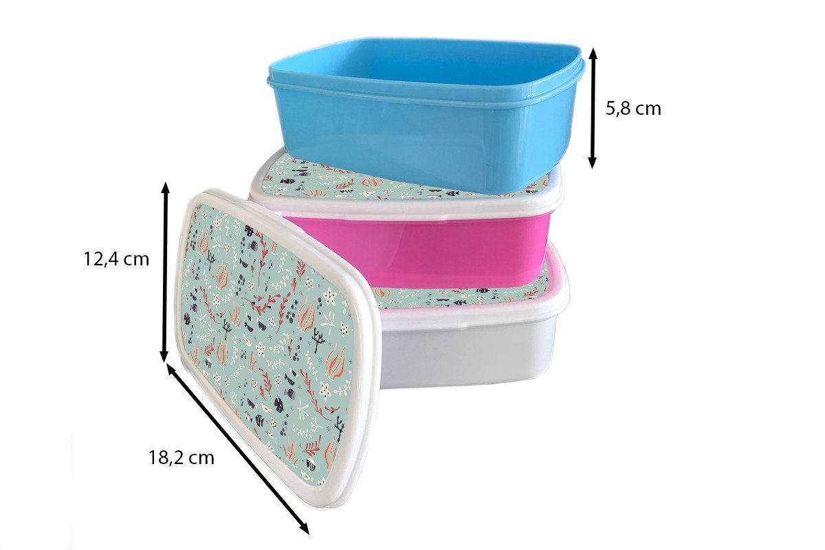 - Kinder, MuchoWow Meerestiere Muster, Brotbox Unterwasser Pflanzen Kunststoff, Lunchbox (2-tlg), Mädchen, - - für Kunststoff Brotdose rosa Snackbox, Erwachsene,