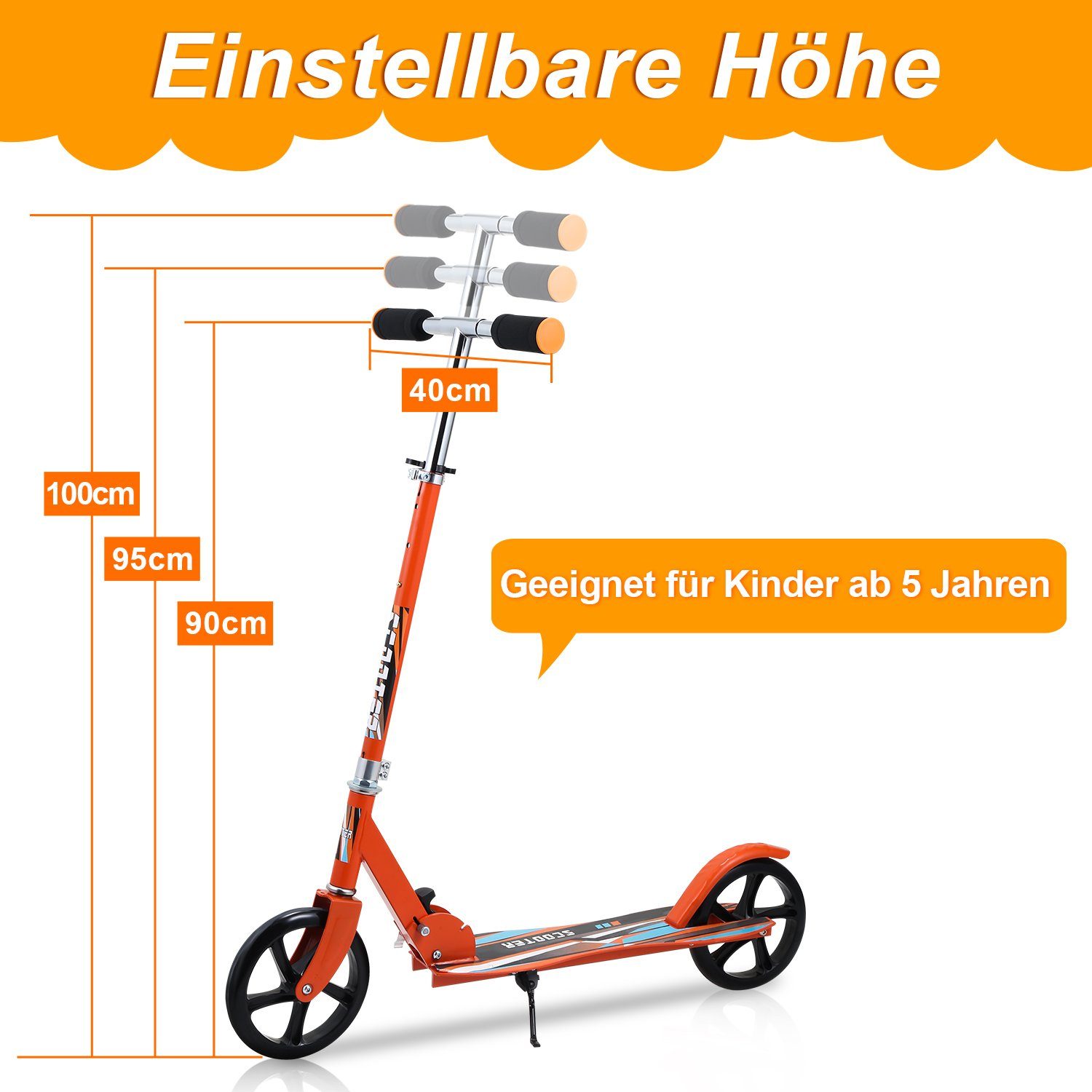 Lospitch Cityroller Kinderoller Kinderscooter Höhenverstellbar Scooter Klappbarer Orange