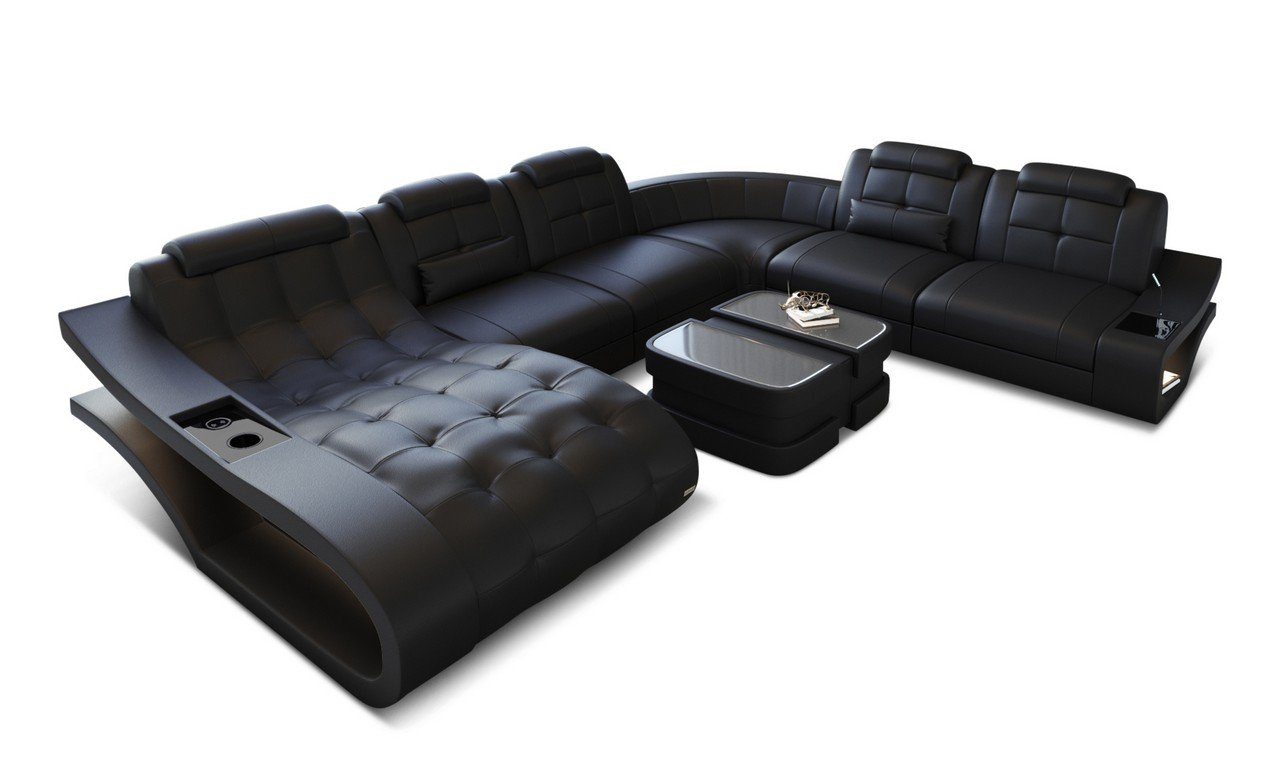 Sofa Dreams Wohnlandschaft Leder Sofa Couch, wahlweise Ledersofa Elegante Form Bettfunktion XXL mit