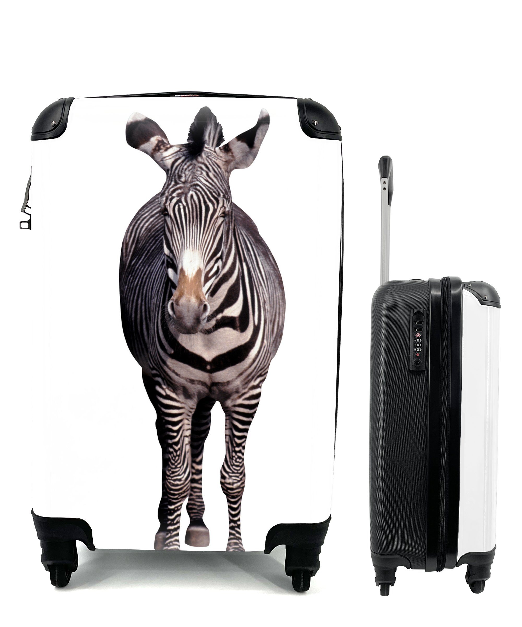MuchoWow Handgepäckkoffer Zebra auf weißem Hintergrund, 4 Rollen, Reisetasche mit rollen, Handgepäck für Ferien, Trolley, Reisekoffer