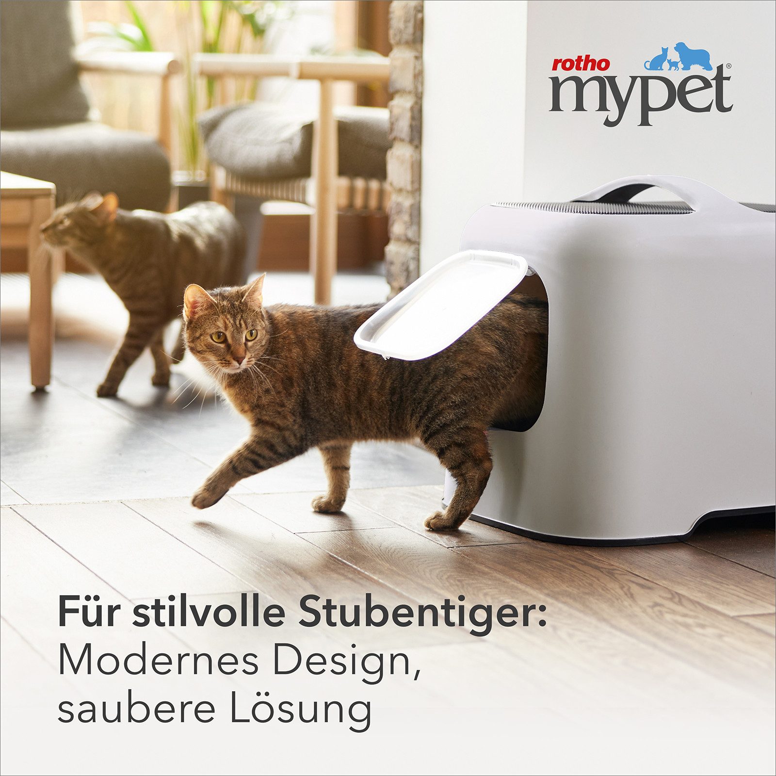 ROTHO Katzentoilette Katzenklo Bea mit Schwingtür – geräumig, geruchshemmend, nachhaltig, Inkl. Schaufel und 6 Aktivkohlefilter gegen Gerüche, Magnetklappe