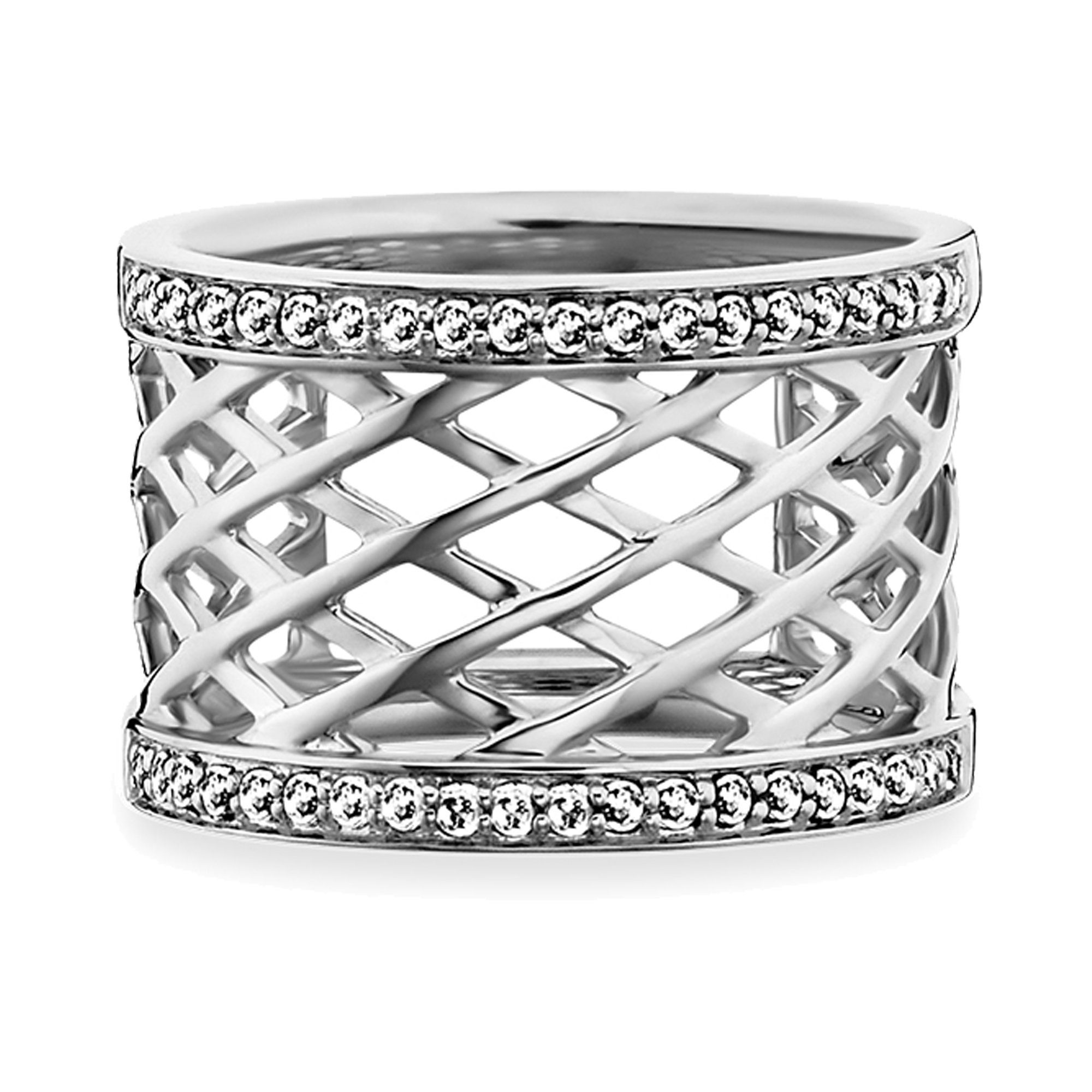 CAÏ Fingerring 925/- Sterling Silber rhodiniert Topas Gitterstruktur