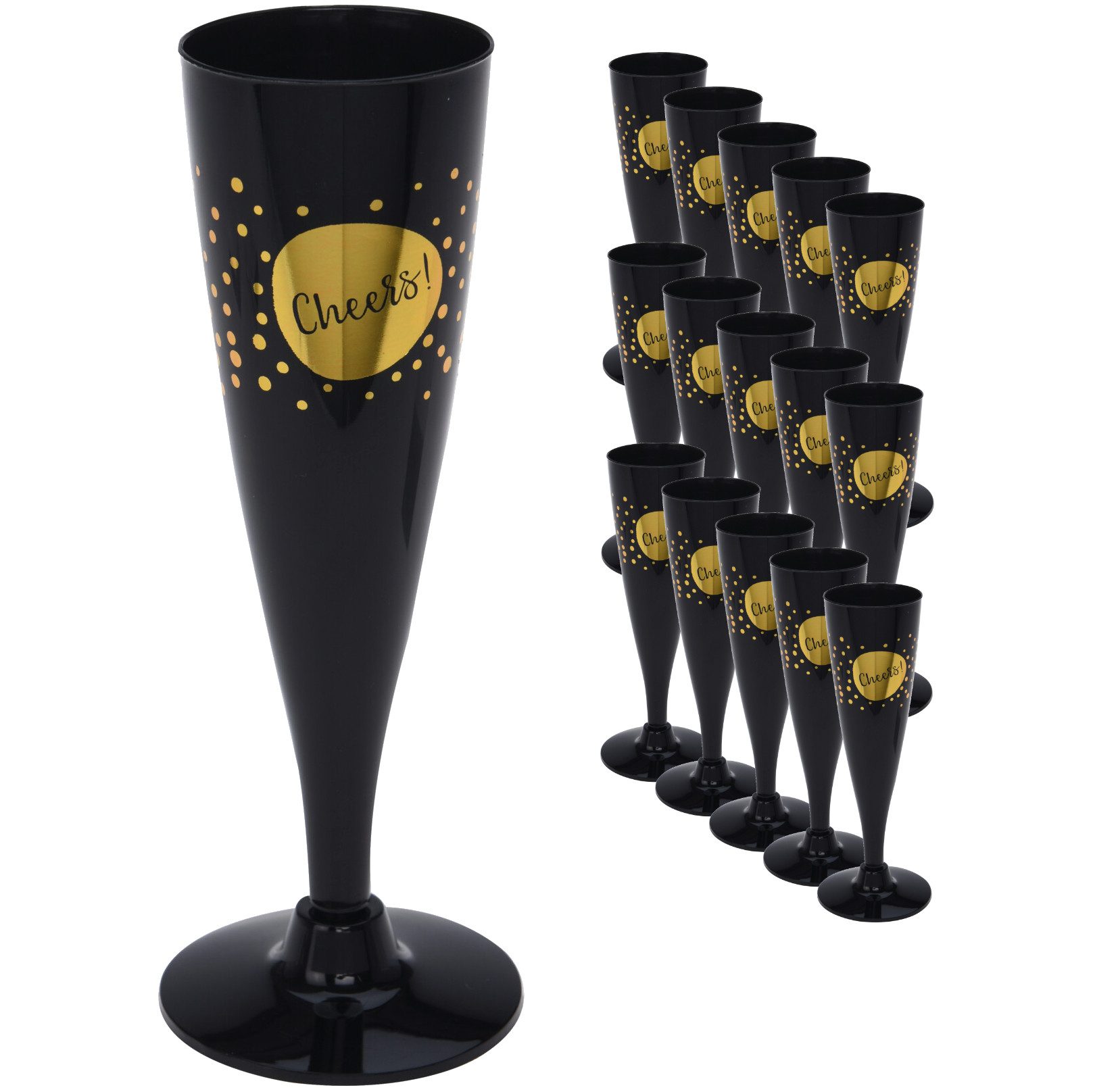 Koopman Champagnerglas Sektglas Glas Plastikglas Kunststoff Schwarz 150ml 16er Set, 16-tlg., Kunststoff, Silvester, 150ml, Partyglas, Wiederverwendbar