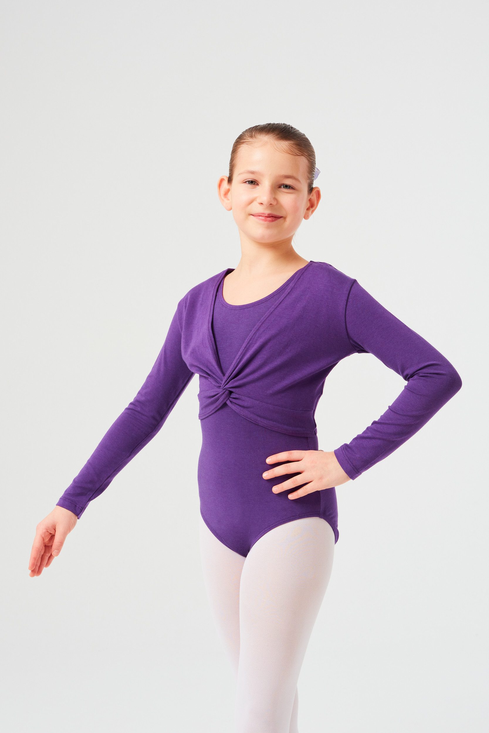 tanzmuster Crop-Top Langarm Ballett Top Mia aus wunderbar weicher Baumwolle Oberteil für Mädchen fürs Kinder Ballett – Bild 4 von 5