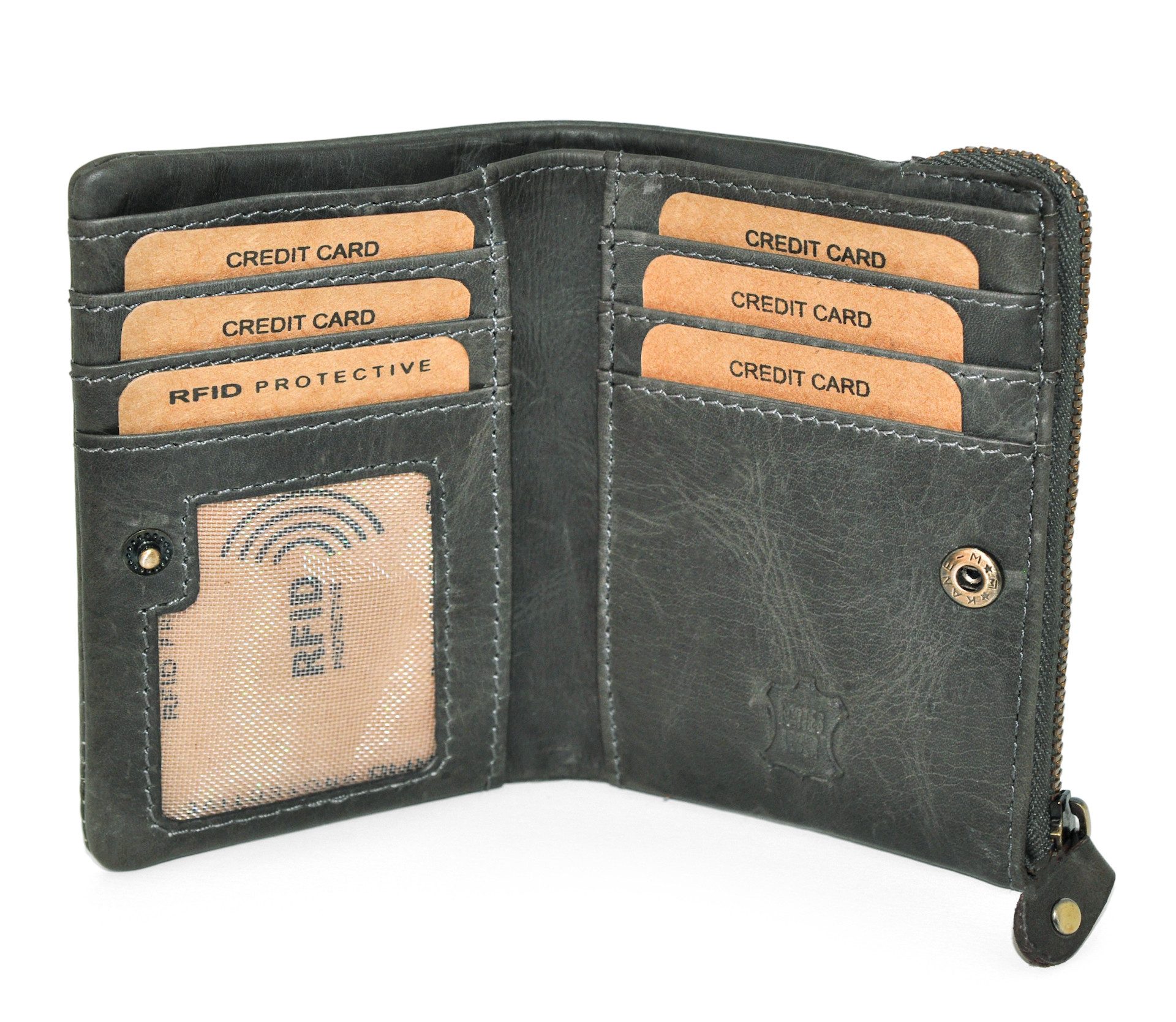 Benthill Geldbörse Klein Echt Leder Geldbeutel RFID Schutz 6 Kartenfächer Slim-Wallet, RFID-Schutz Kartenfächer Münzfach Reißverschlussfach