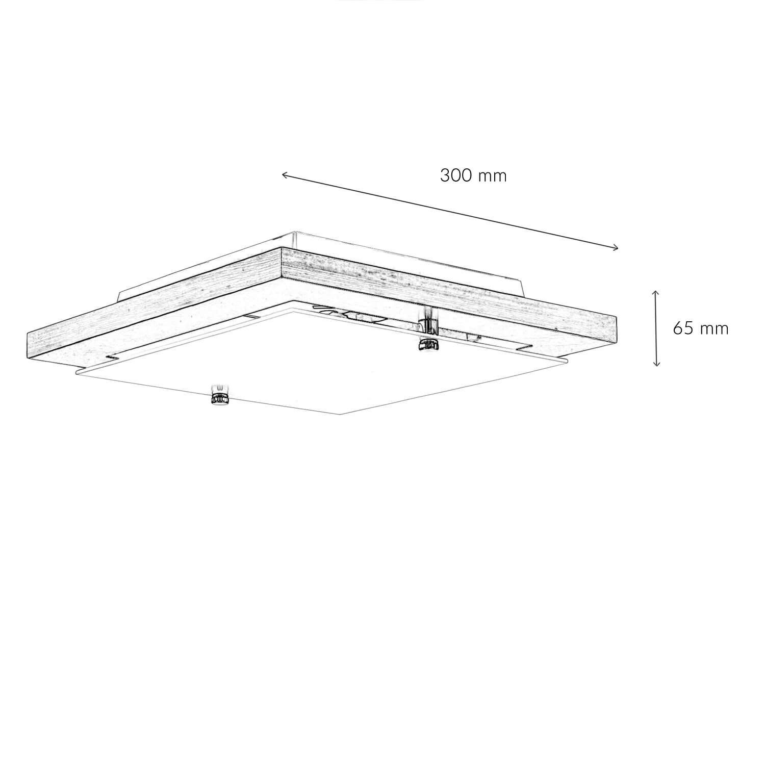Holz 30 Deckenleuchte blendarm cm H: ERIN, 6,5 ohne flach quadratisch B: cm Licht-Erlebnisse Leuchtmittel, Glas