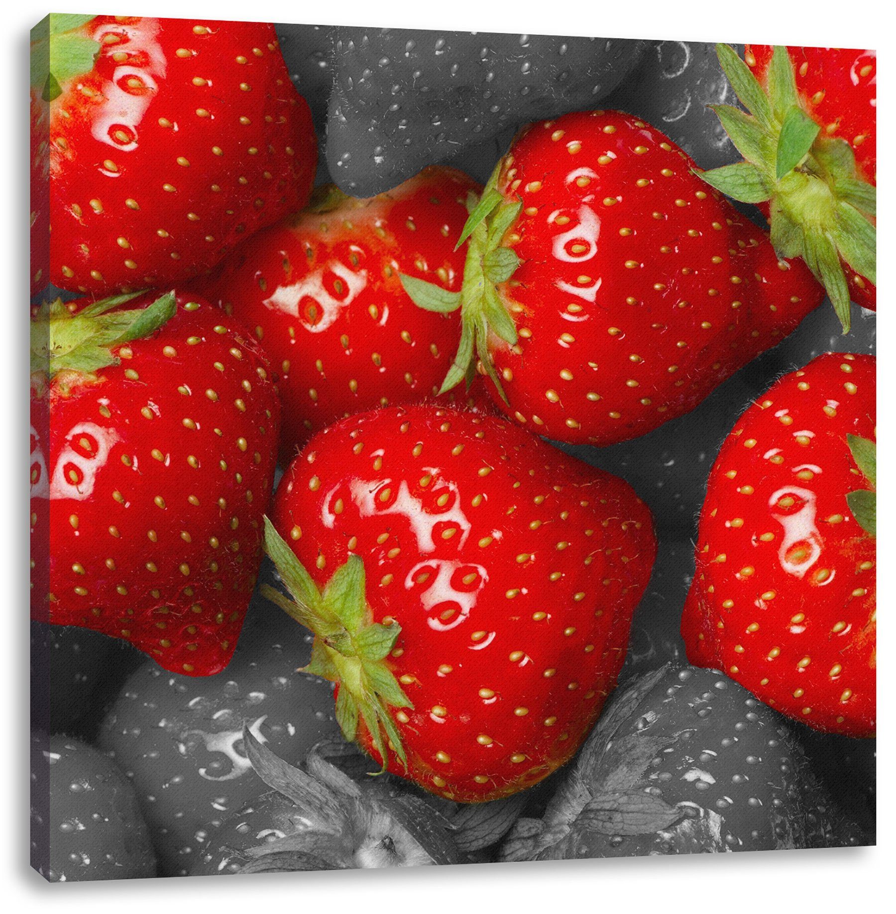 Erdbeere (1 Leinwandbild Leinwandbild bespannt, St), Leckere fertig Knallrote inkl. Knallrote Zackenaufhänger Leckere Erdbeere, Pixxprint