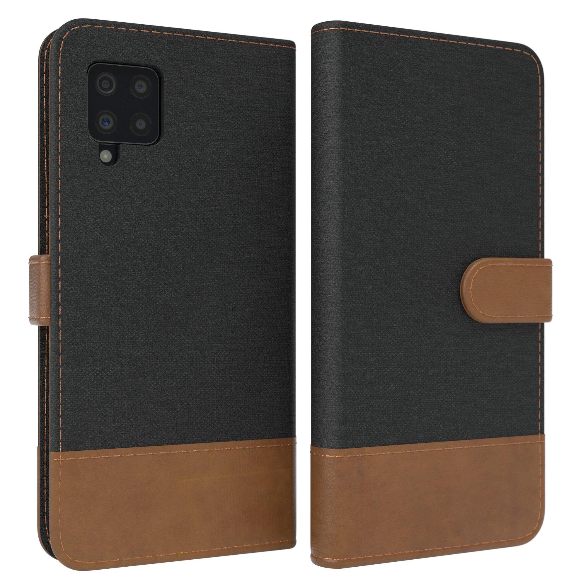 EAZY CASE Handyhülle Bookstyle Jeans für Samsung Galaxy A42 5G 6,6 Zoll, Handytasche Jeans mit Standfunktion und Visitenkartenfach Schwarz
