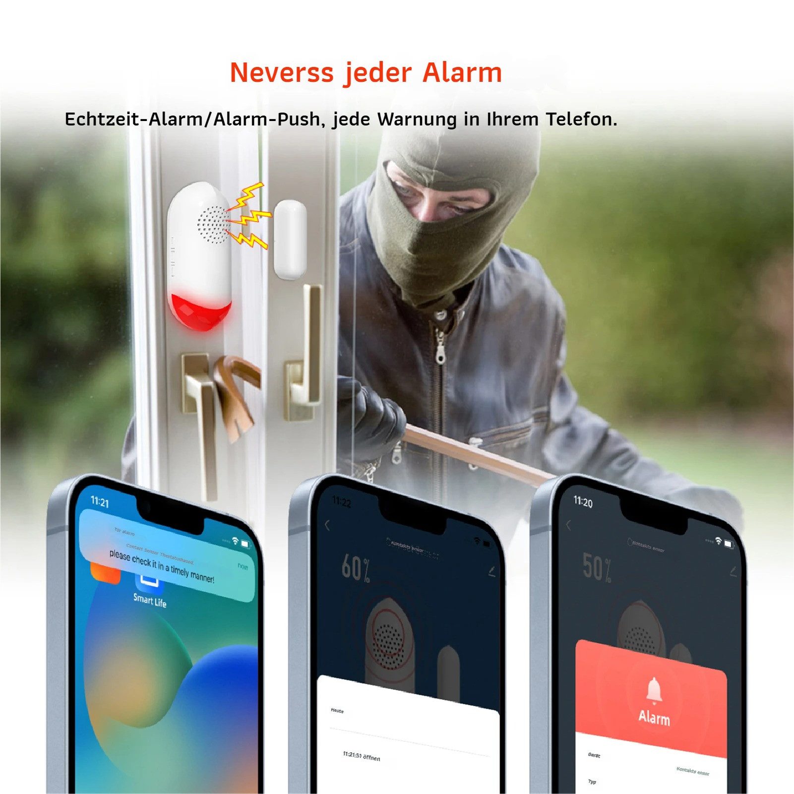 GARRYFIZH Alarmsirene Durch Alarm Alarmanlage Alarmsirene (2er-Pack Fernbedienung per App)