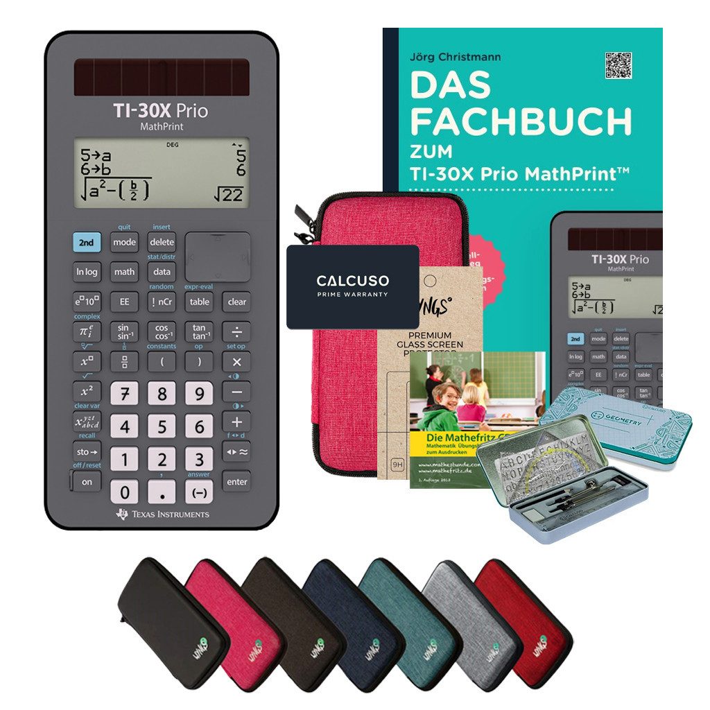 Texas Instruments Taschenrechner TI-30X Prio - Premium Set inkl. Schutztasche Pink & Fachbuch uvm.