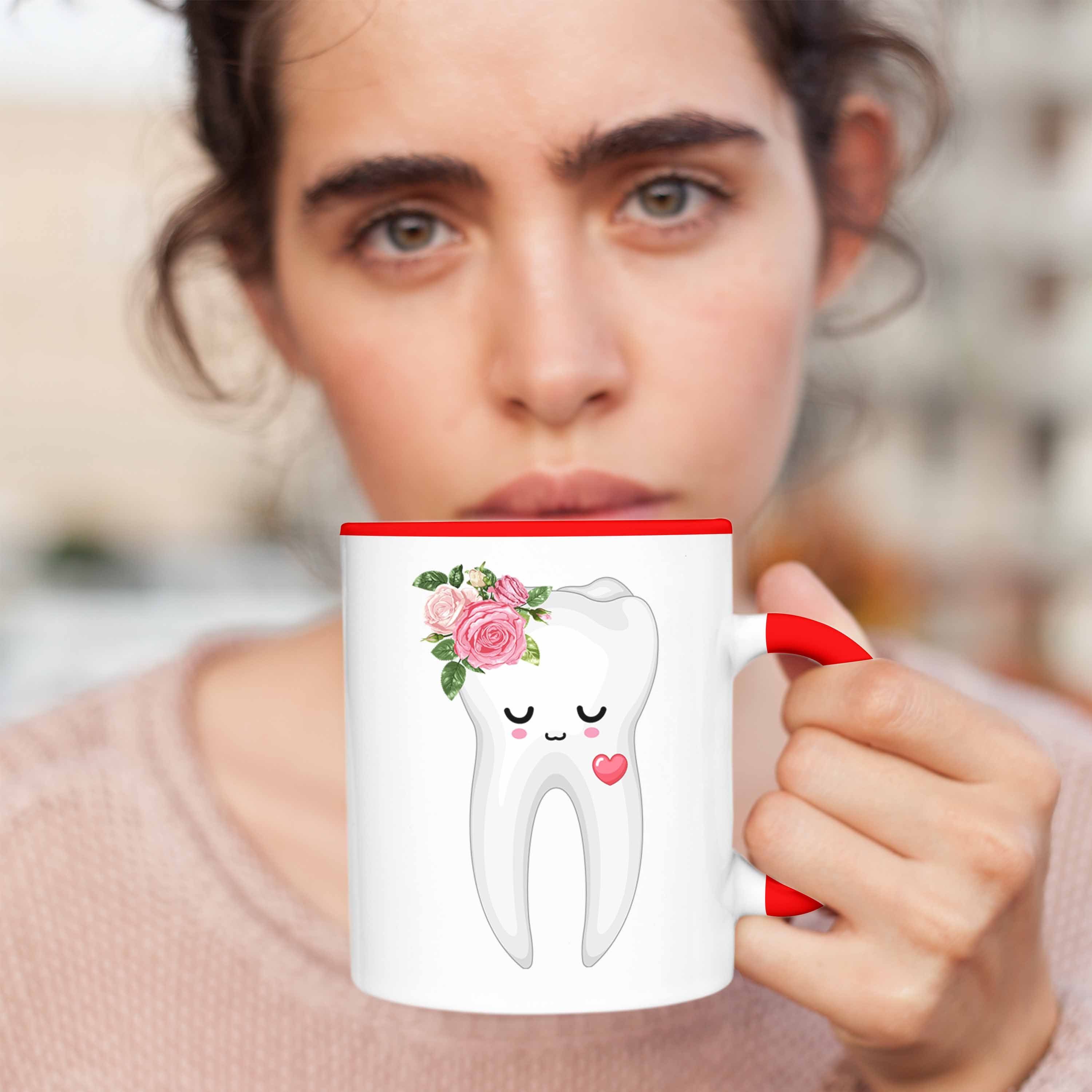 Trendation Tasse für Geschenk Zahnarzthelferin Tasse Beste Lustiges Zahnarzthelferin Rot