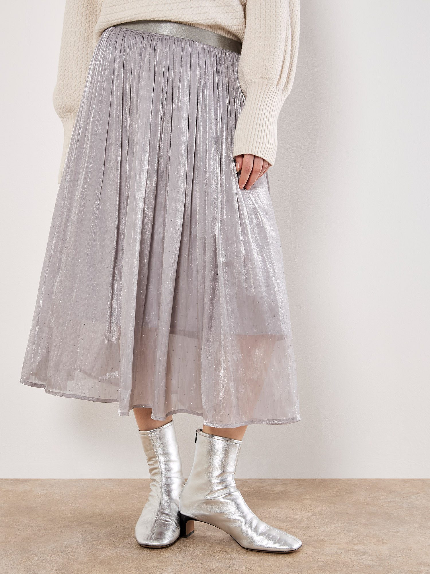 Apricot Tüllrock Schimmernder Midirock mit Nieten