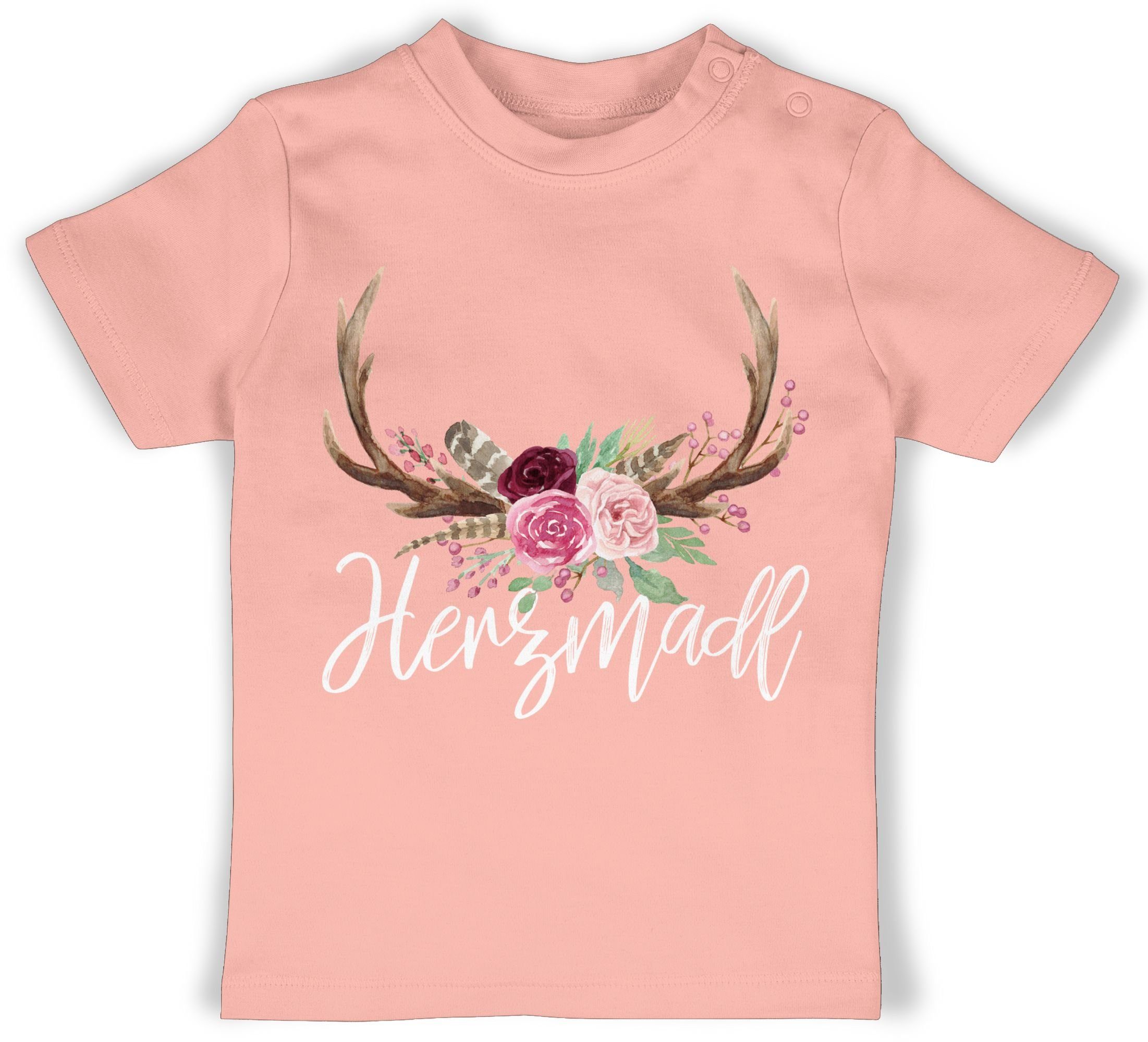 Shirtracer T-Shirt Herzmadl Mode für Oktoberfest Baby Outfit 3 Babyrosa