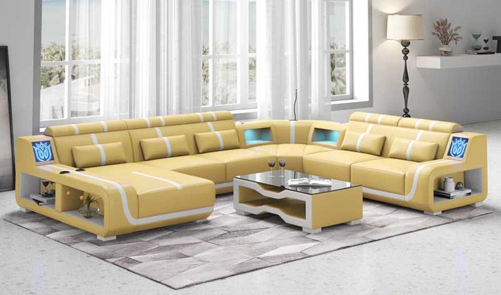 Groß Ecksofa Teile, in Sofas, 4 Europe Ecksofa JVmoebel Beige Sofa Modern Wohnlandschaft Form XXL Made U