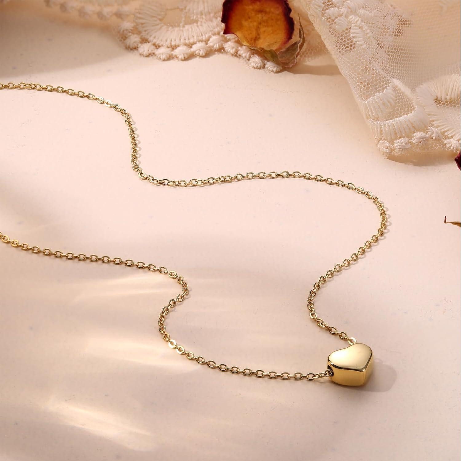 LuxusKollektion Kette und Anhänger Set Halskette Damen stapelbar Edelstahl Gold Silber Herzanhänger Gold