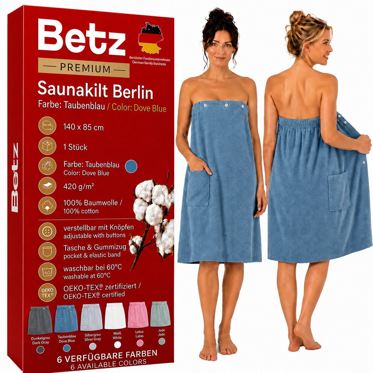Betz Kilt Frottee Saunakilt BERLIN mit Knöpfen für Damen 420 g/m², Baumwolle