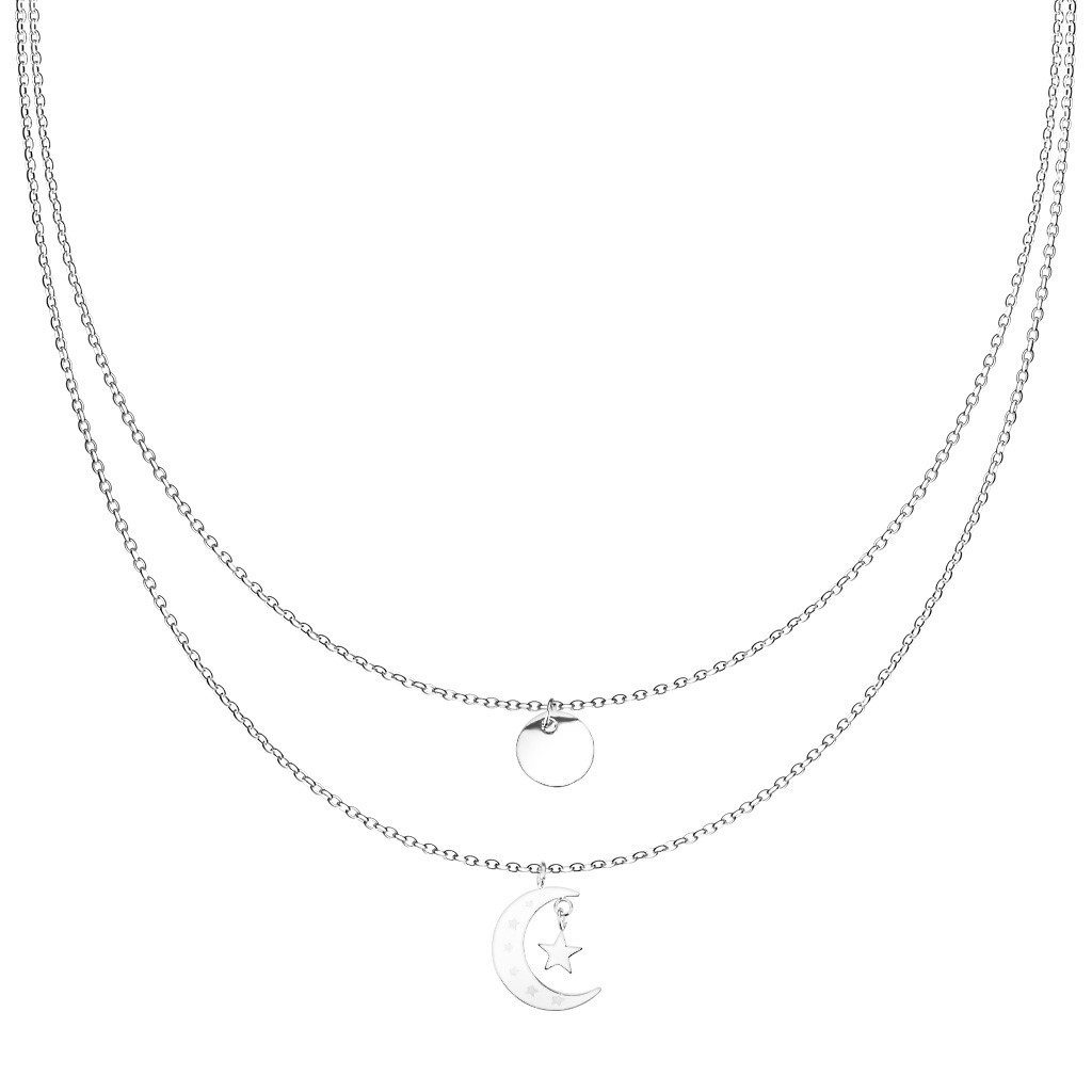 BUNGSA Kette mit Anhänger Kette Doppelkette mit Plättchen, Mond Sterne-Anhänger Edelstahl Damen (1-tlg), Halskette Necklace