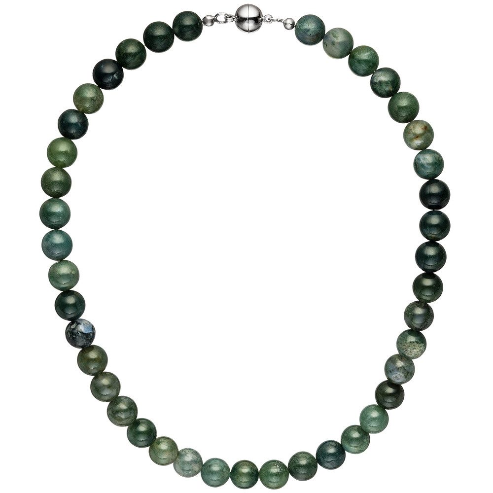 Valentinstagsgeschenk Schmuck Krone Collier Kette aus Moosachat Kugel, 45cm